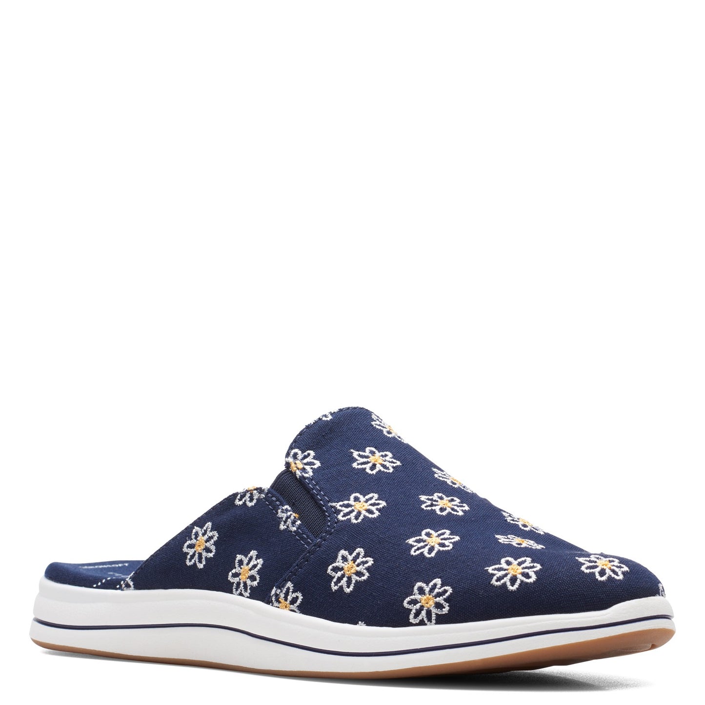 Peltz Shoes Women's Clarks Breeze Shore Mule NAVY FLORAL 26164880