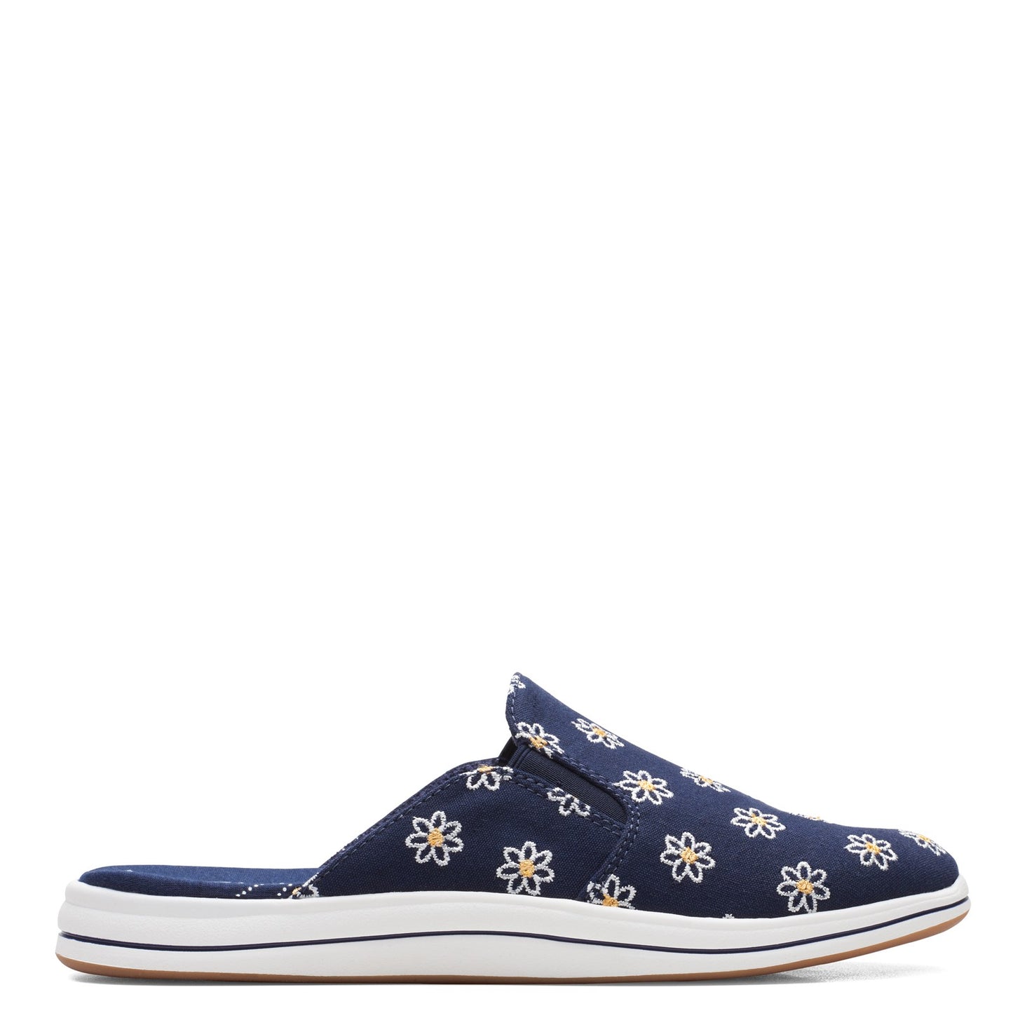 Peltz Shoes Women's Clarks Breeze Shore Mule NAVY FLORAL 26164880