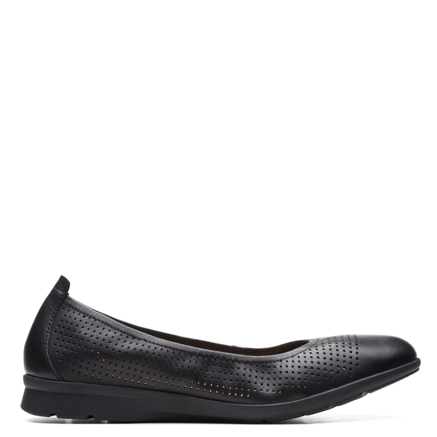 Peltz Shoes Women's Clarks Jenette Ease Flat Black Leather 26165152