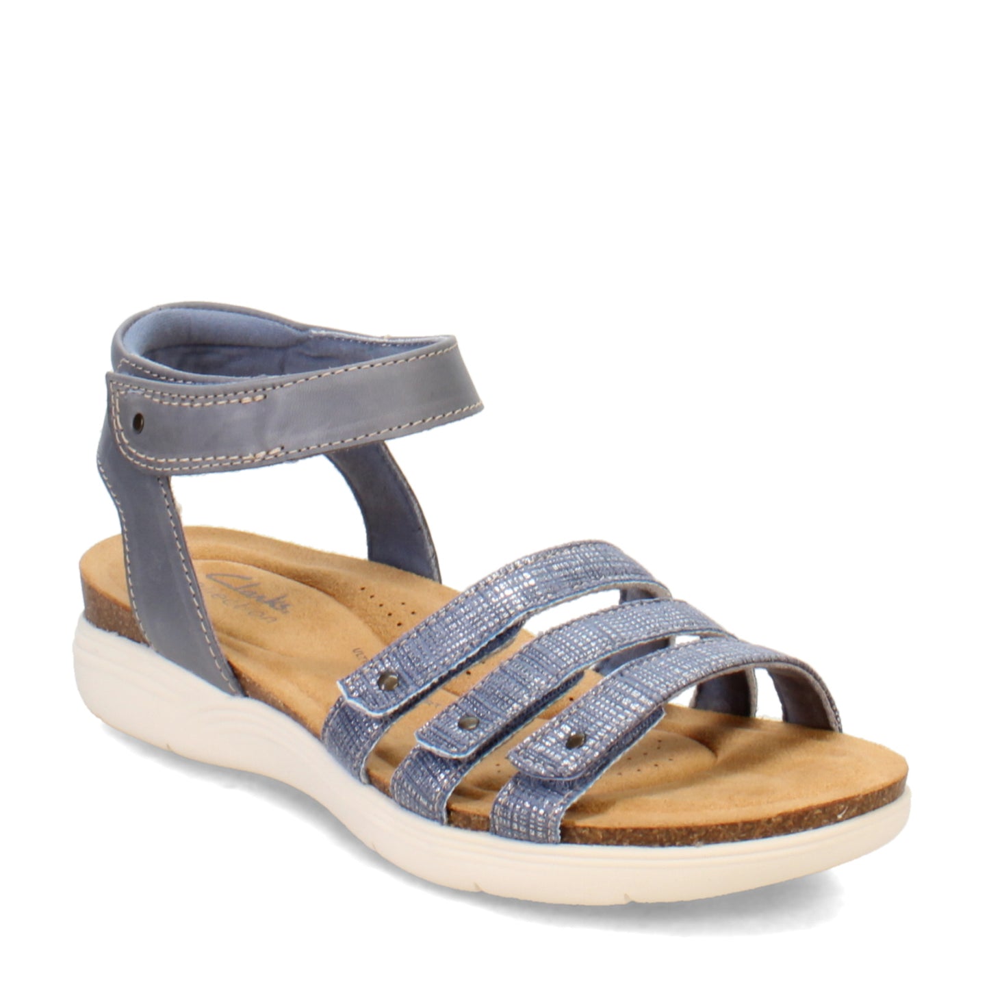 Peltz Shoes Women's Clarks April Dove Sandal Denim 26170508