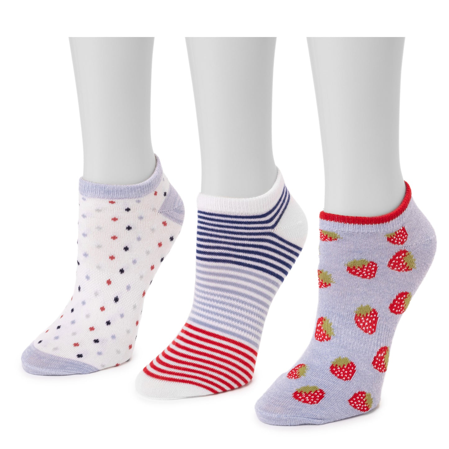 Peltz Shoes Women's Muk Luks Ankle Socks - 3 Pack Strawberry Mix 29995-995