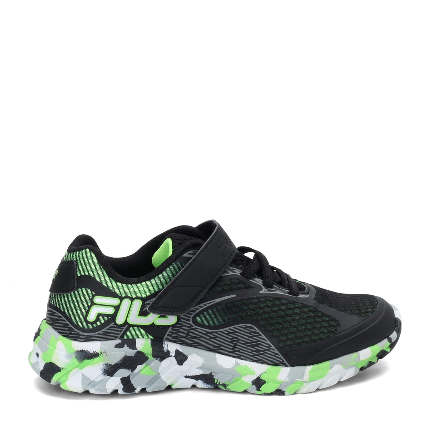Peltz Shoes Boy's Fila Primeforce 4 Strap Sneaker - Little Kid BLACK GREEN 3RM01006-008