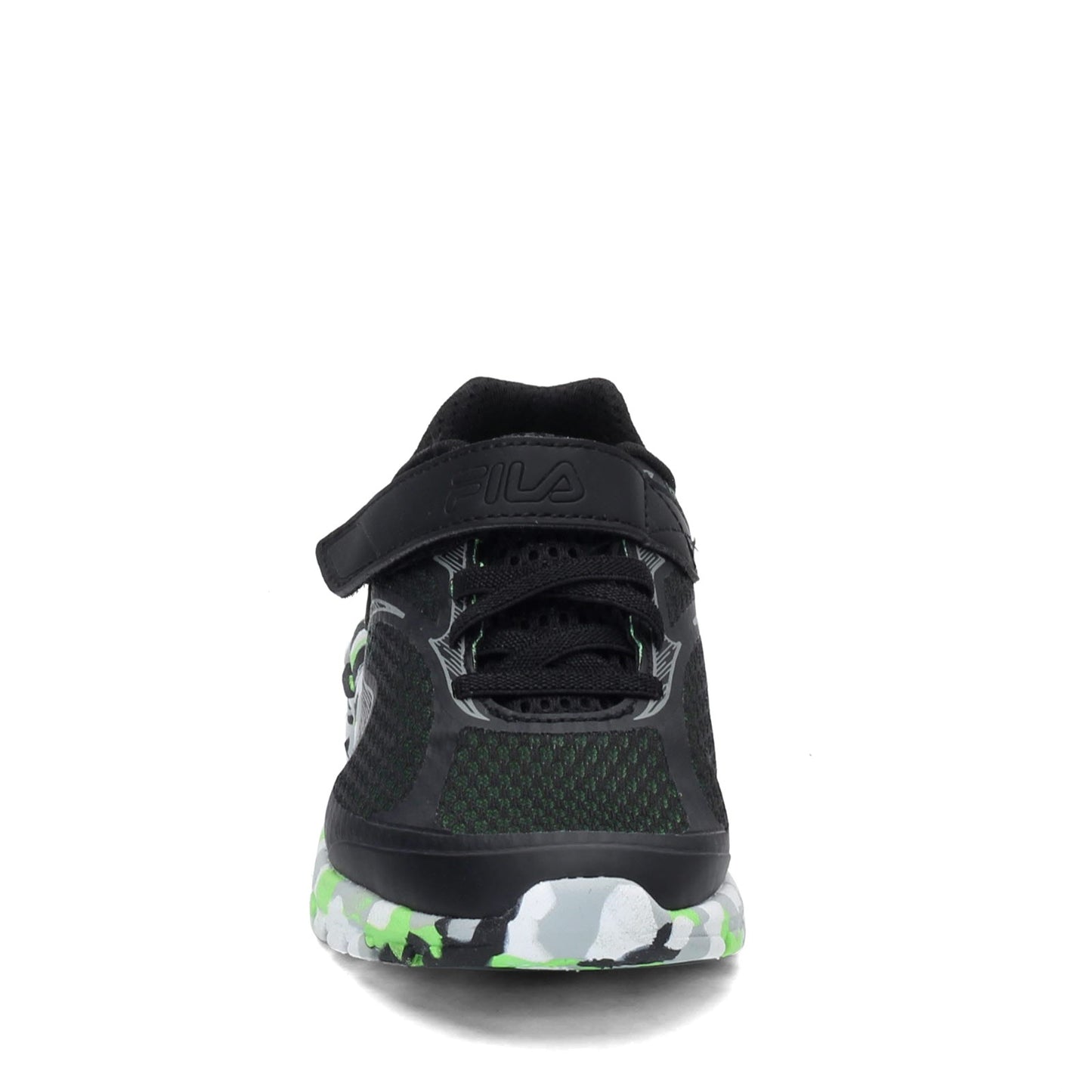 Peltz Shoes Boy's Fila Primeforce 4 Strap Sneaker - Little Kid BLACK GREEN 3RM01006-008
