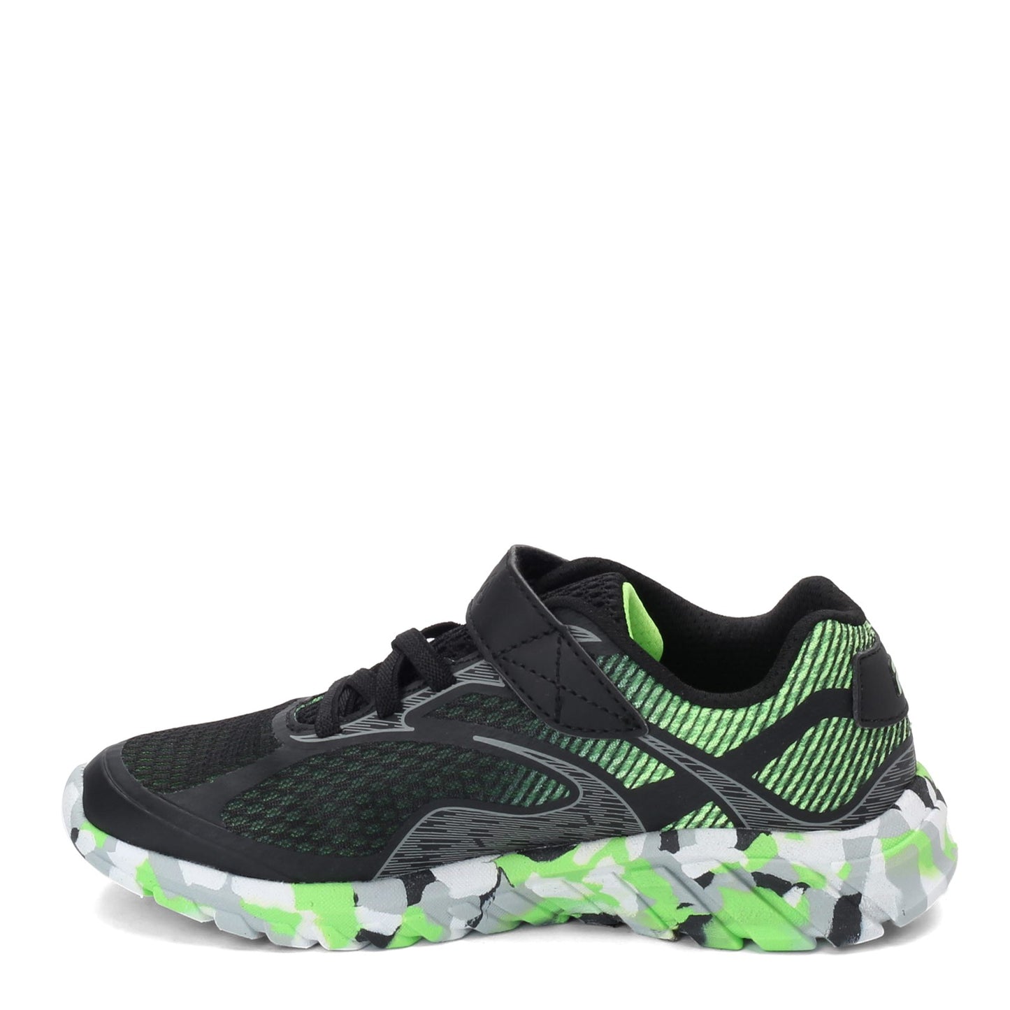 Peltz Shoes Boy's Fila Primeforce 4 Strap Sneaker - Little Kid BLACK GREEN 3RM01006-008