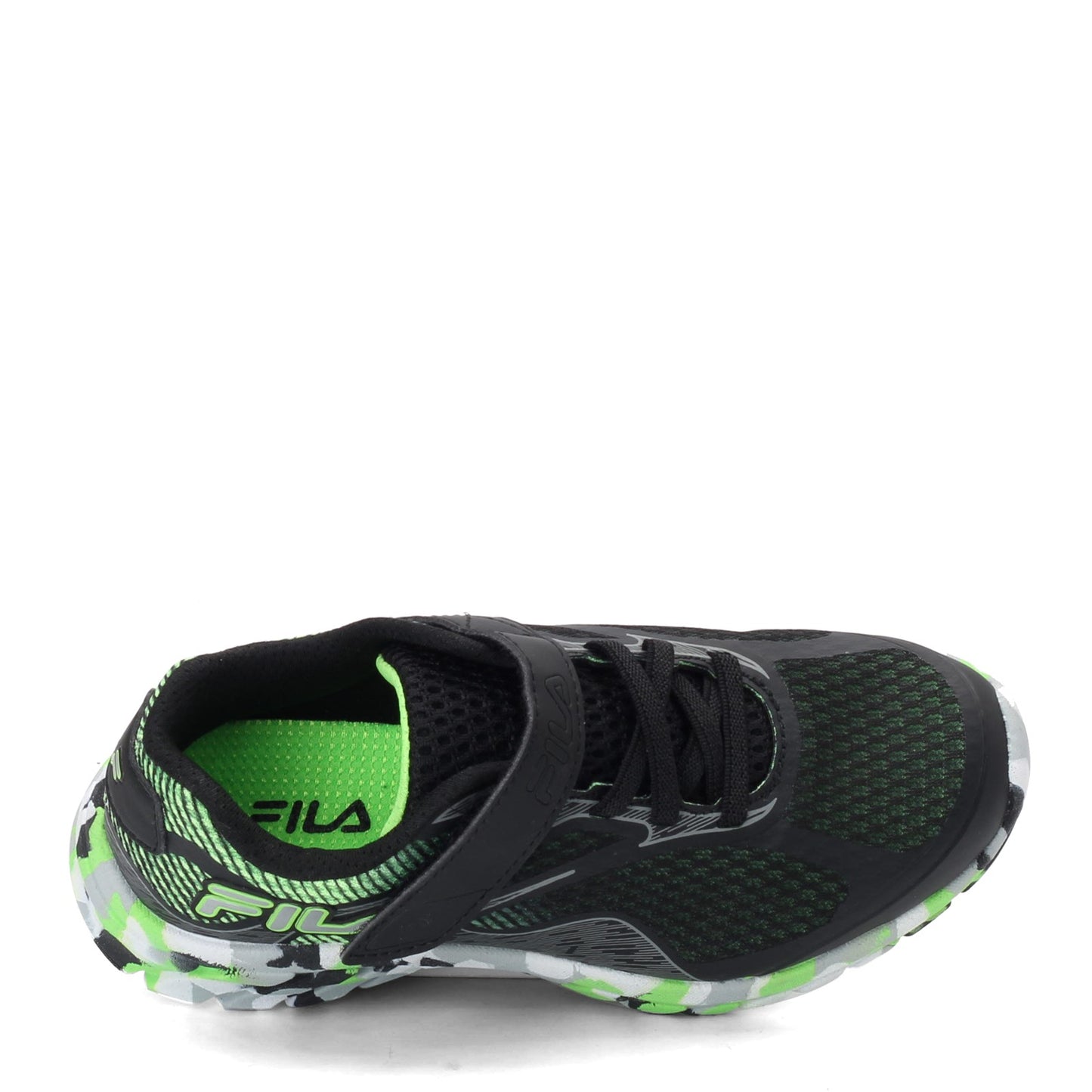 Peltz Shoes Boy's Fila Primeforce 4 Strap Sneaker - Little Kid BLACK GREEN 3RM01006-008