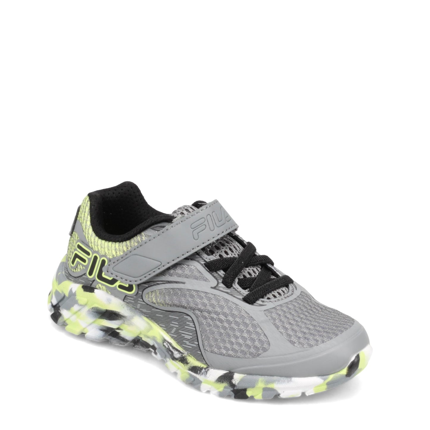 Peltz Shoes Boy's Fila Primeforce 4 Strap Sneaker - Little Kid GREY YELLOW 3RM01006-055