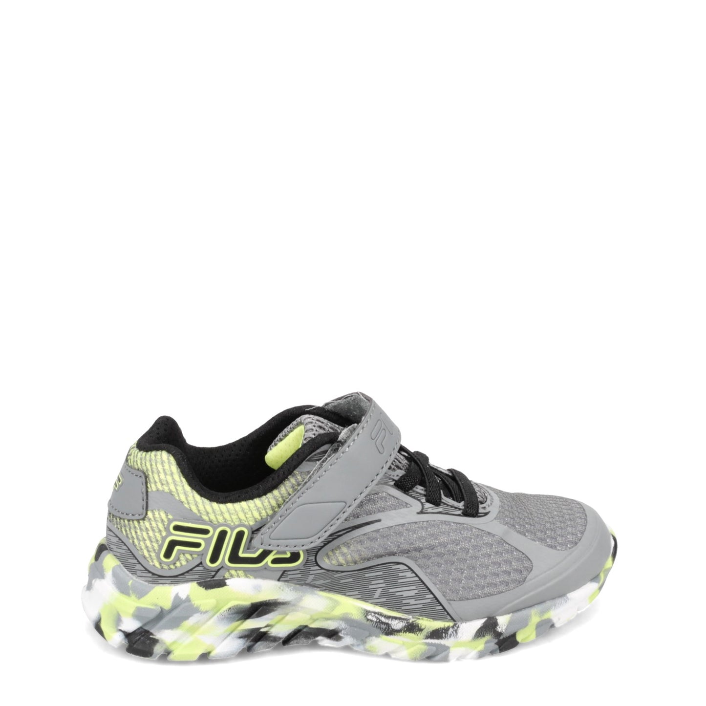 Peltz Shoes Boy's Fila Primeforce 4 Strap Sneaker - Little Kid GREY YELLOW 3RM01006-055