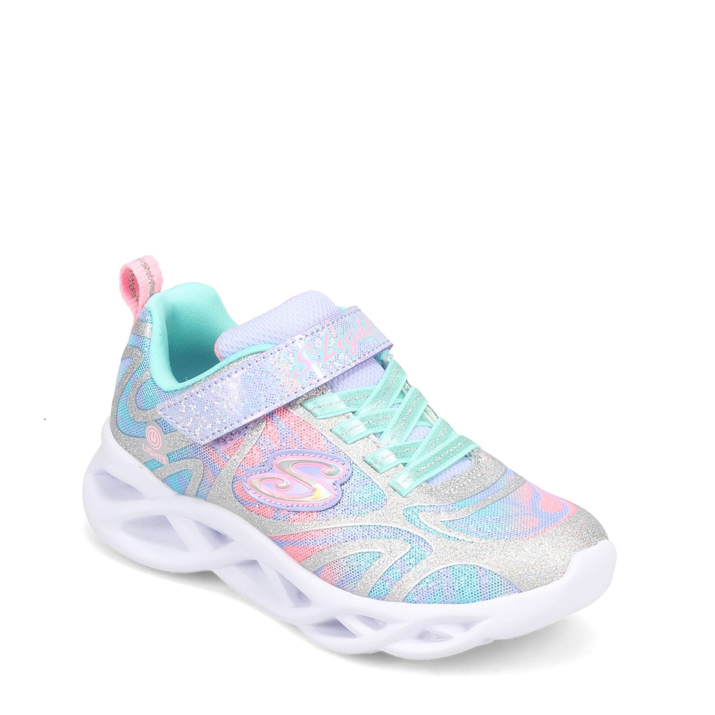 Peltz Shoes Girl's Skechers S Lights: Twisty Brights - Dazzle Flash Sneaker - Little Kid SILVER MULTI 302305L-SMLT