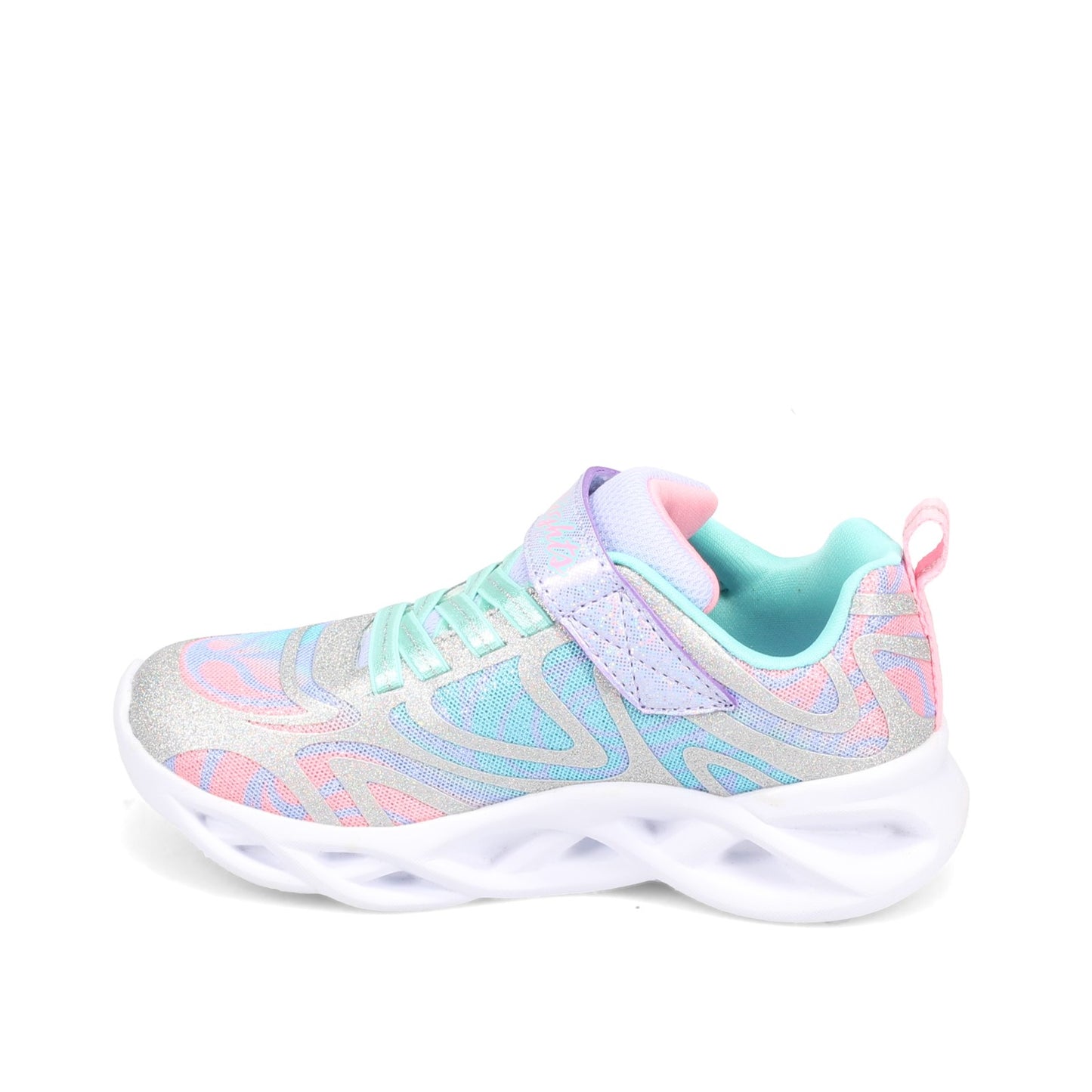 Peltz Shoes Girl's Skechers S Lights: Twisty Brights - Dazzle Flash Sneaker - Little Kid SILVER MULTI 302305L-SMLT