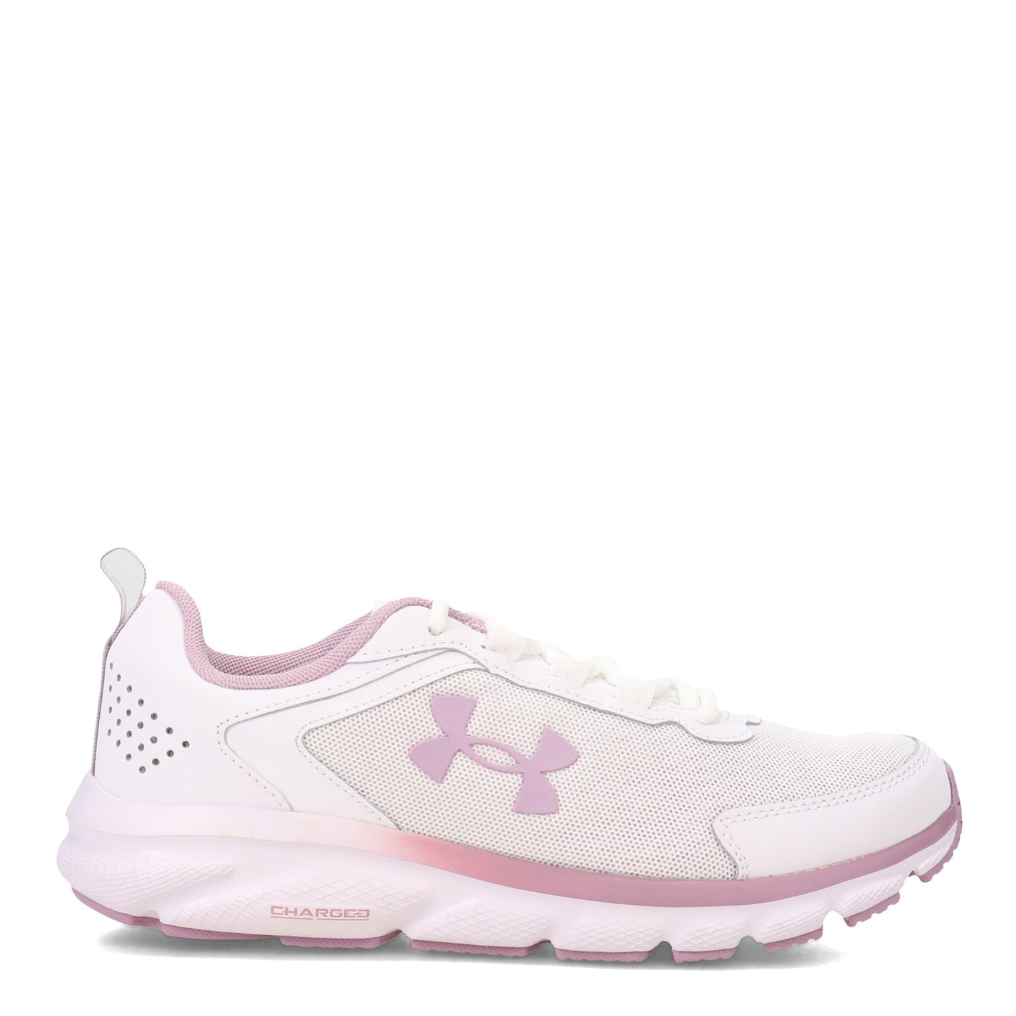 Peltz Shoes Women's Under Armour Charged Assert 9 Running Shoe WHITE PINK 3024591-113