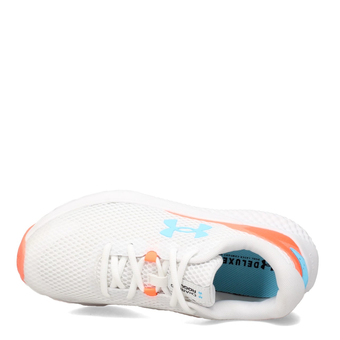 Peltz Shoes Women's Under Armour Charged Rogue 3 Running Shoe WHITE BLUE 3024888-101