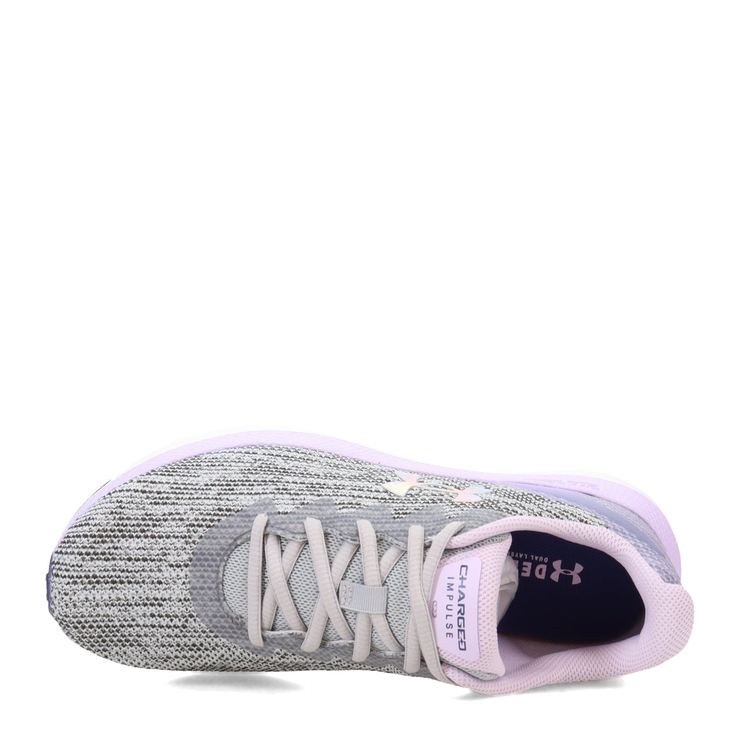 Peltz Shoes Women's Under Armour Impulse 2 Knit Running Shoe MOD GRAY/NEBULA PURPLE/SONAR BLUE 3025793-100