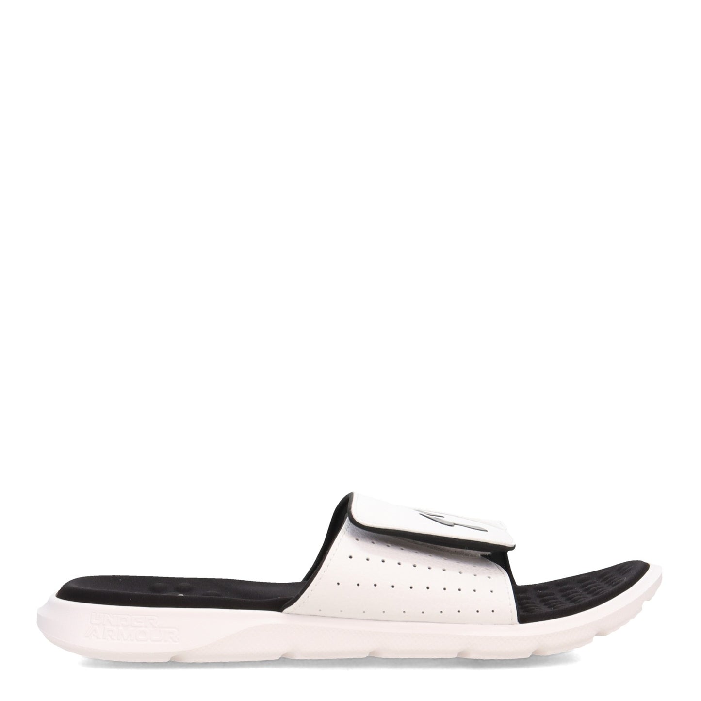 Peltz Shoes Men's Under Armour Ignite 7 Slide Sandal WHITE/ WHITE/ BLACK 3026023-100