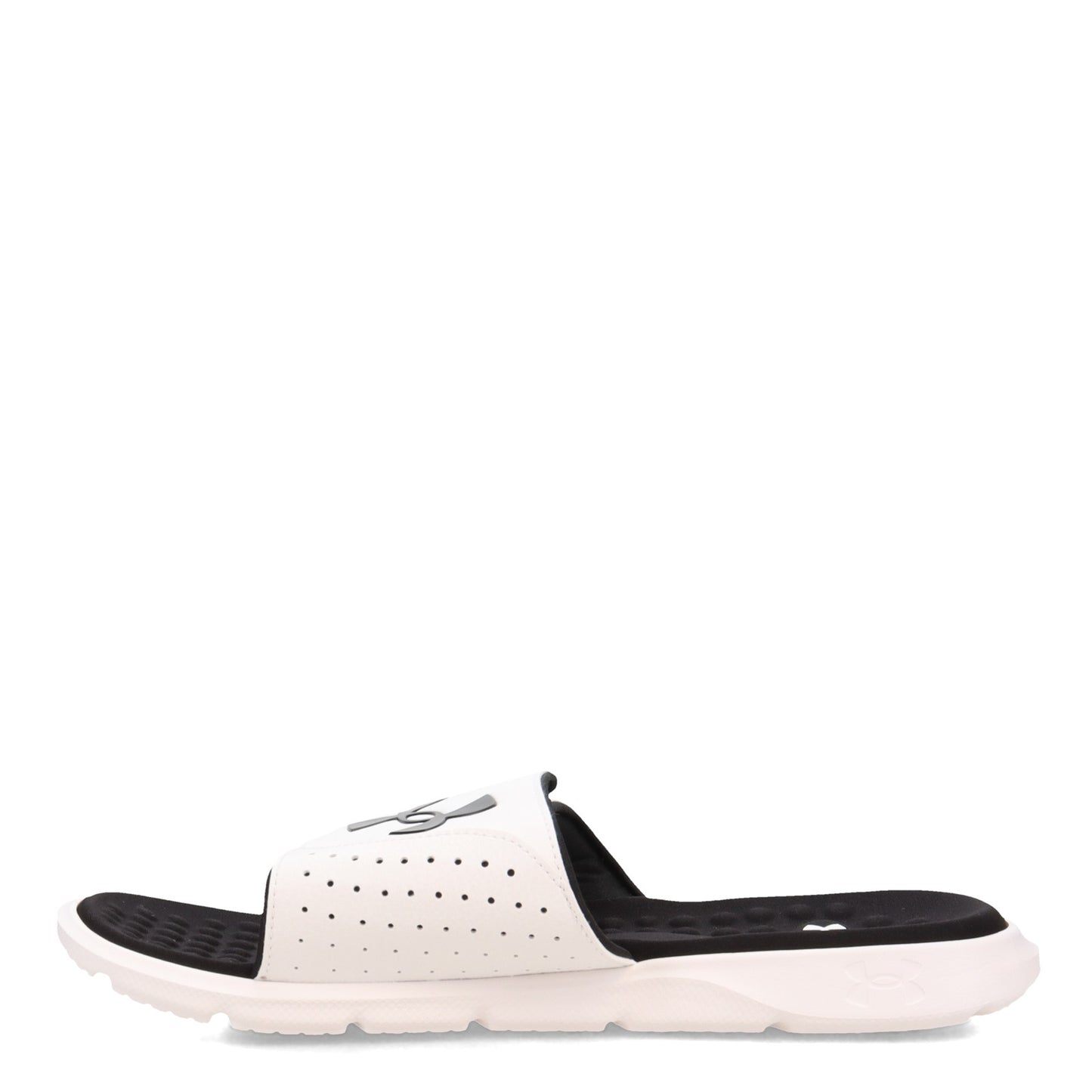 Peltz Shoes Men's Under Armour Ignite 7 Slide Sandal WHITE/ WHITE/ BLACK 3026023-100