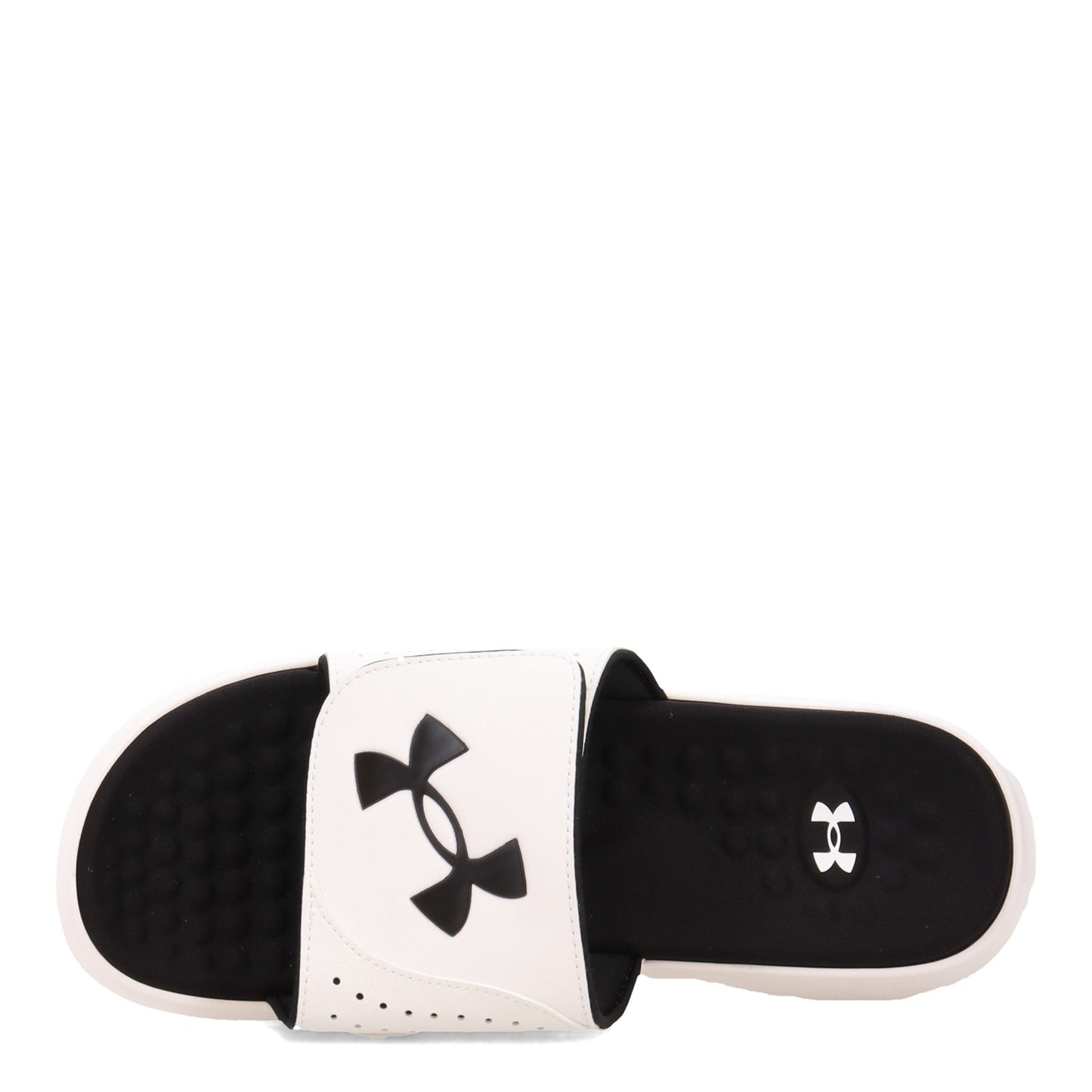 Peltz Shoes Men's Under Armour Ignite 7 Slide Sandal WHITE/ WHITE/ BLACK 3026023-100