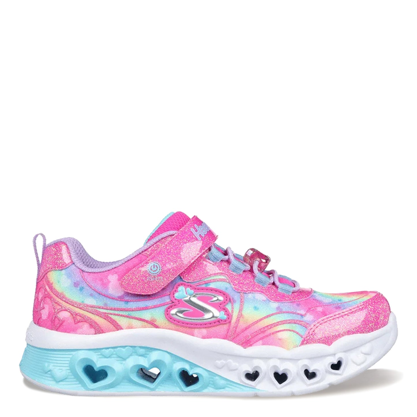 Peltz Shoes Girl's Skechers Flutter Heart Lights - Groovy Swirl Sneaker - Little Kid PINK MULTI 303253L-HPLV