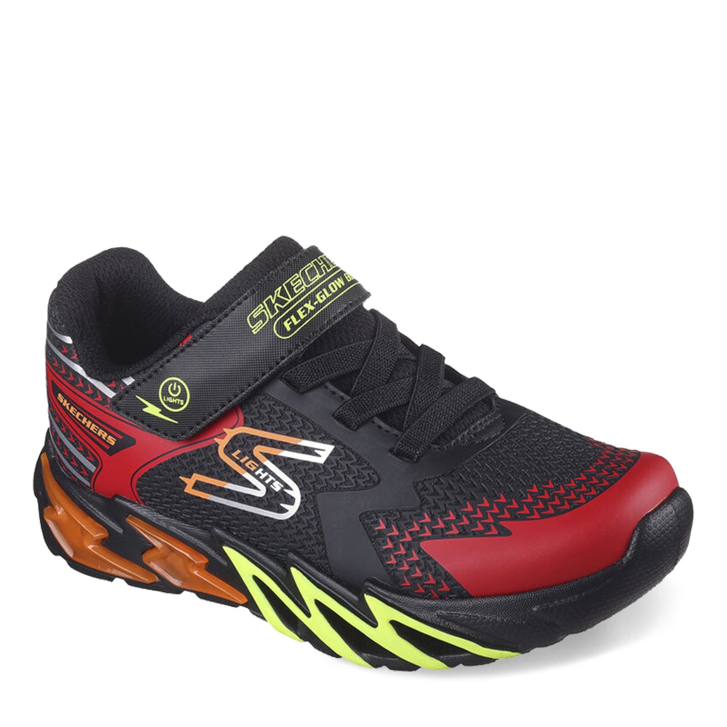 Peltz Shoes Boy's Skechers S Lights: Flex-Glow Bolt Sneaker - Little Kid Black/Red 400138L-BKRD
