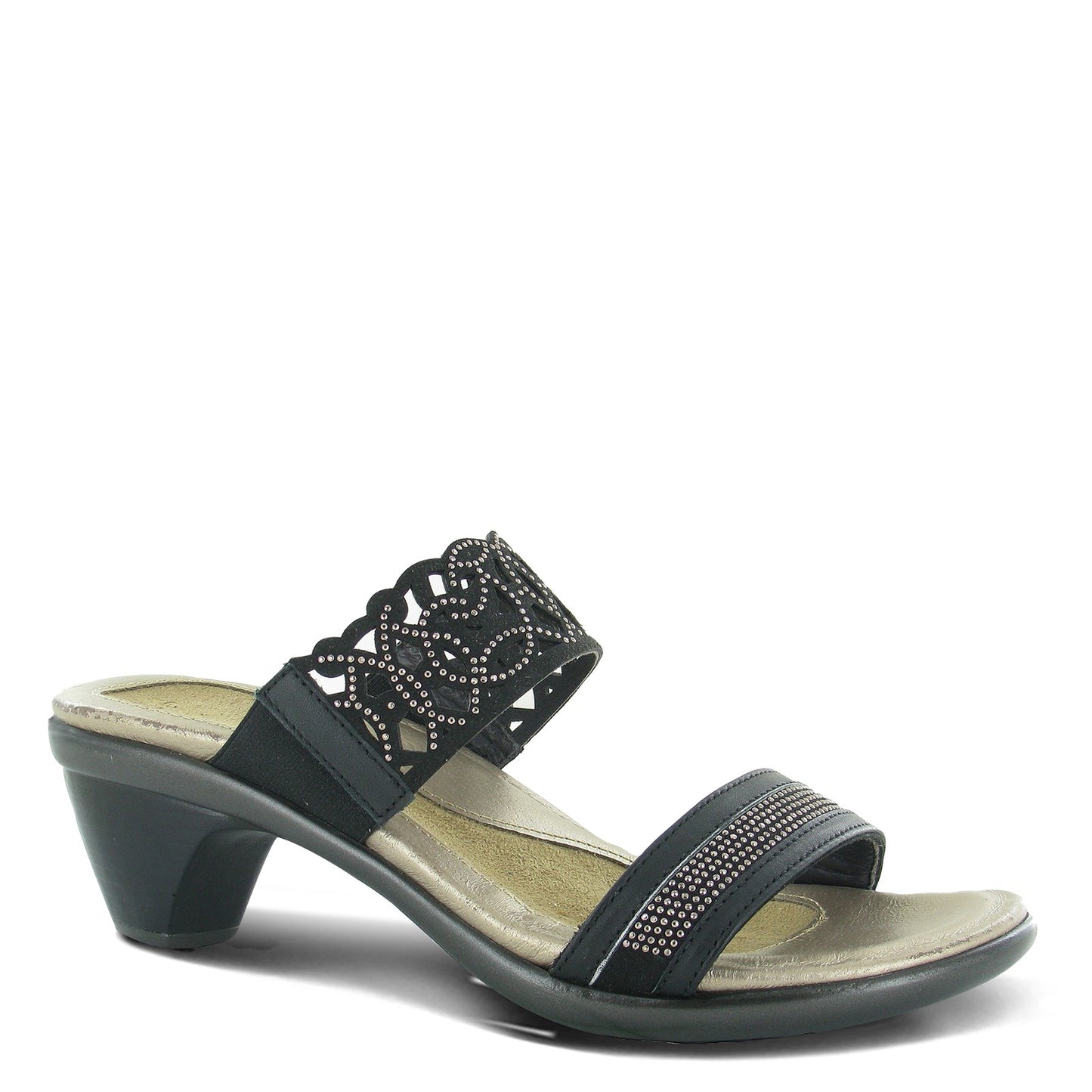 Peltz Shoes Women's Naot Contempo Mid Heel Sandals BLACK 40039-NLQ