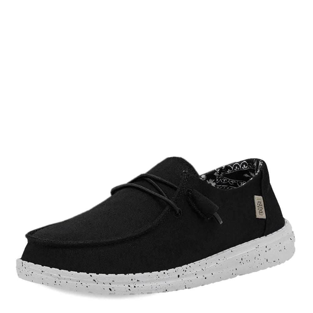 Hey Dude Black Canvas Slip-Ons with White Speckled Sole Hey Dude Wendy L Black Canvas Speckled Sole Comfort Shoes  main image 3