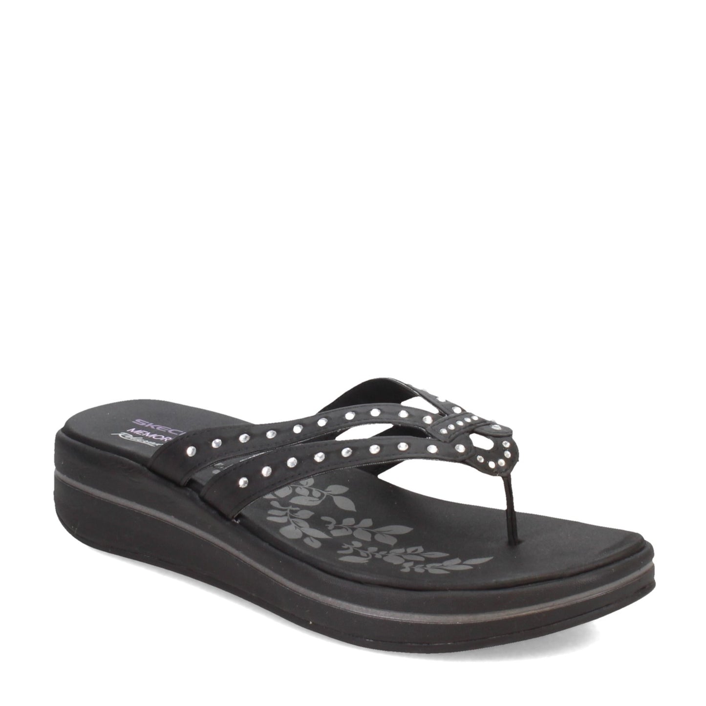 Peltz Shoes Women's Skechers Upgrades Be Jeweled Thong Sandals BLACK 40899-BLK