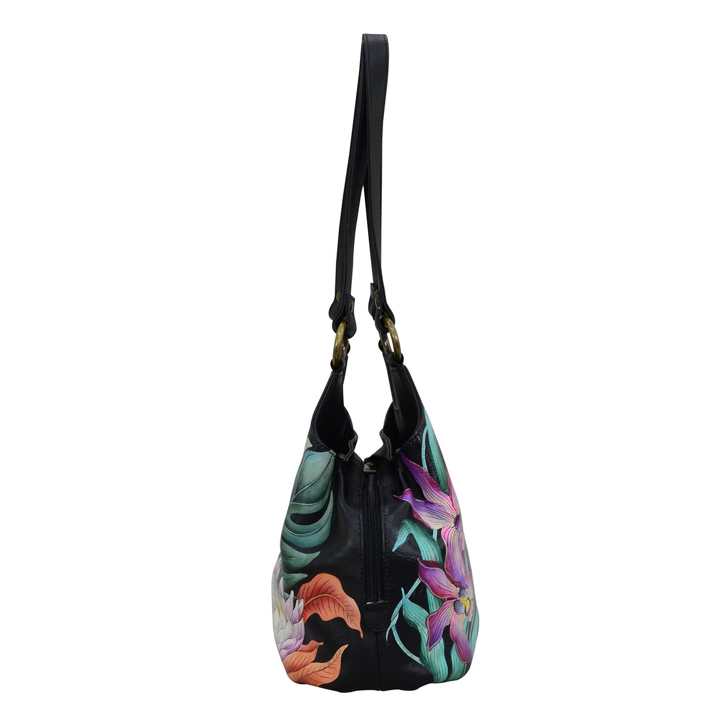 Peltz Shoes Women's Anuschka Triple Compartment Satchel Island Escape Black 469-ISE-BLK