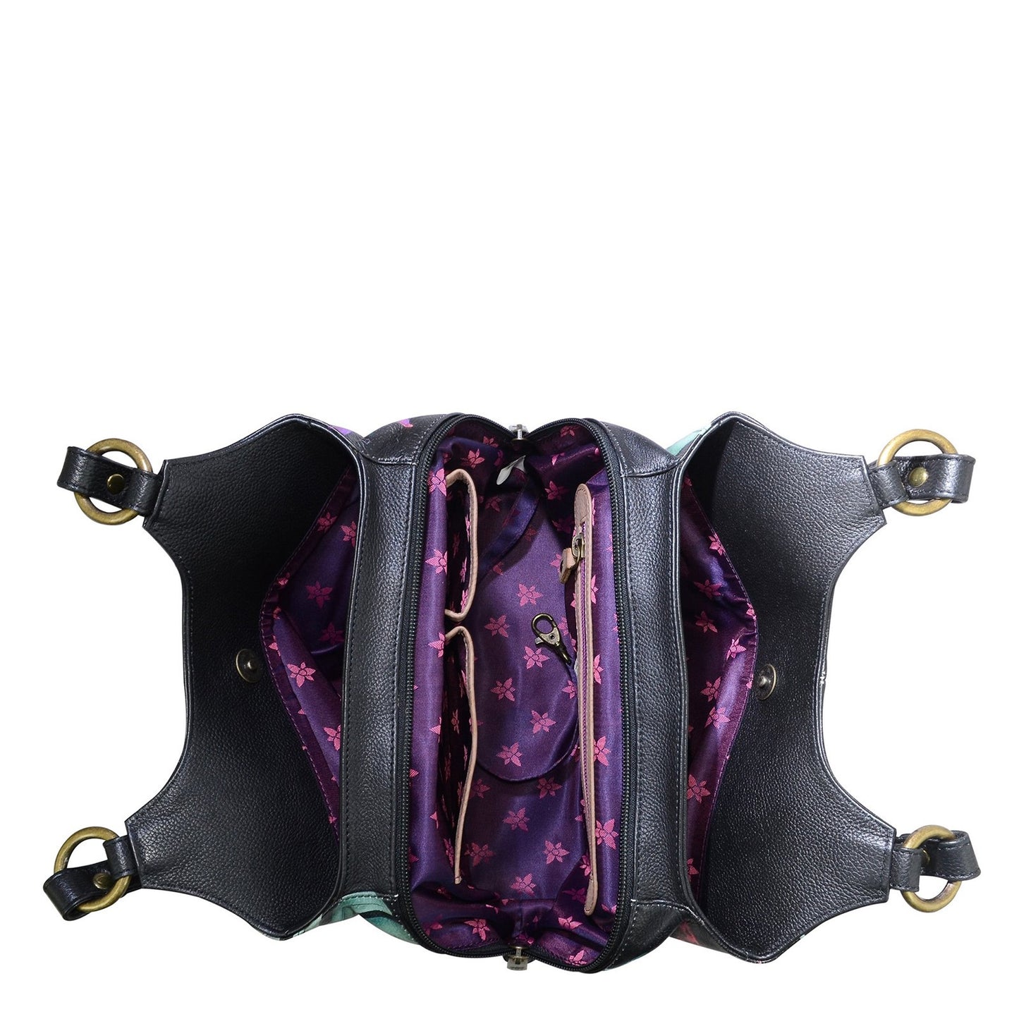 Peltz Shoes Women's Anuschka Triple Compartment Satchel Island Escape Black 469-ISE-BLK