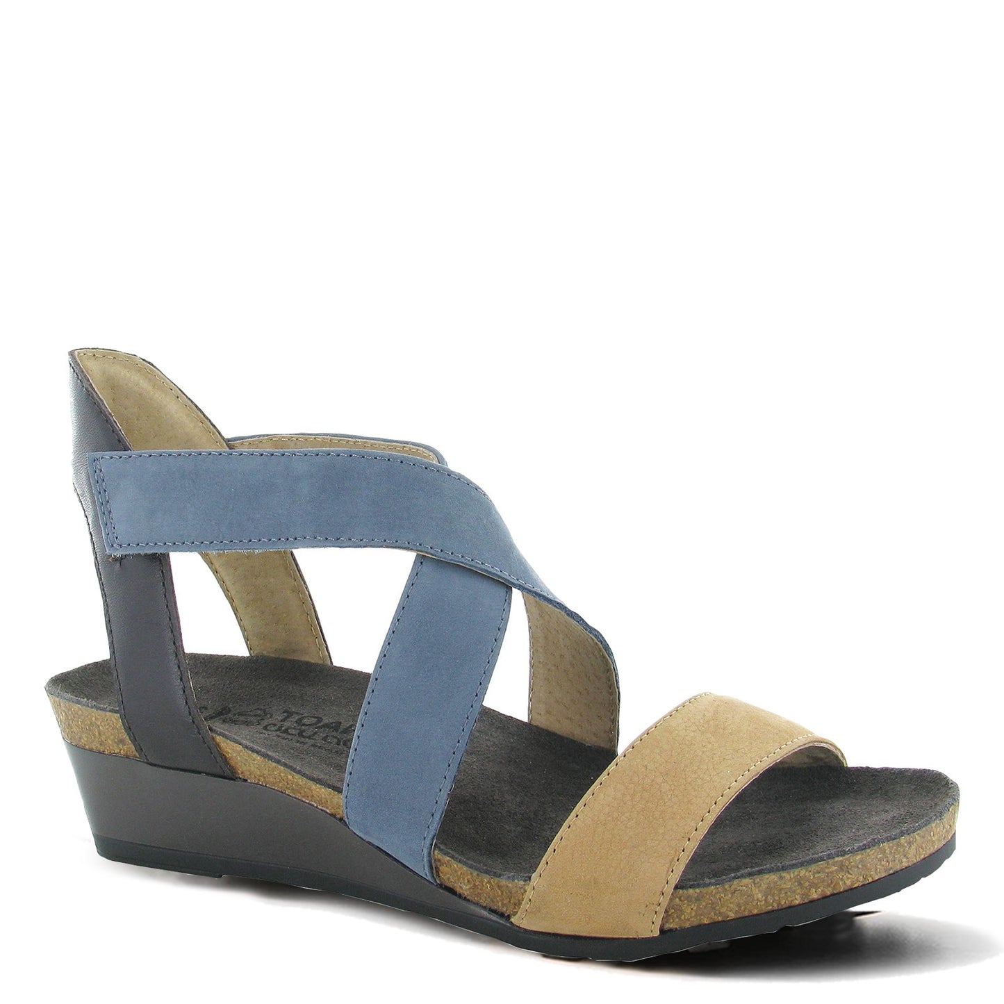 Peltz Shoes Women's Naot Vixen Wedge Heel Sandal Blue / Tan 5030-SFL