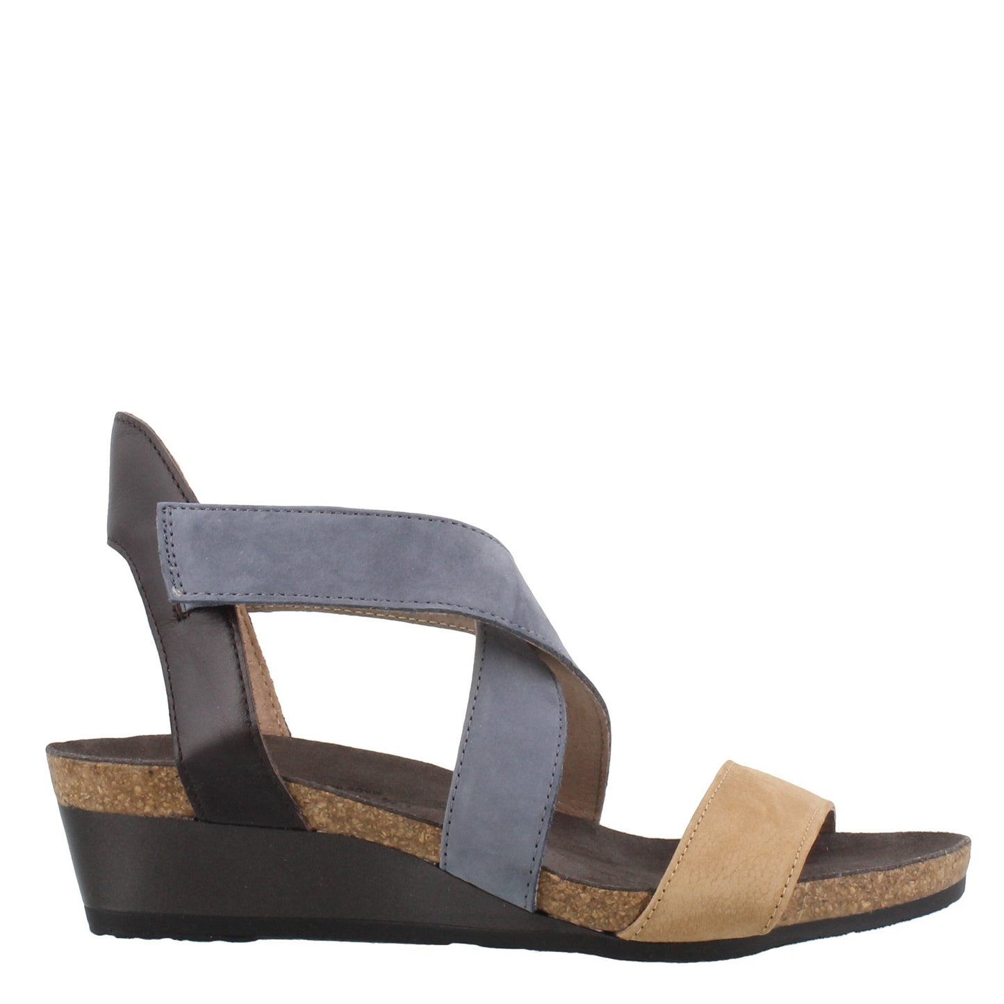 Peltz Shoes Women's Naot Vixen Wedge Heel Sandal Blue / Tan 5030-SFL