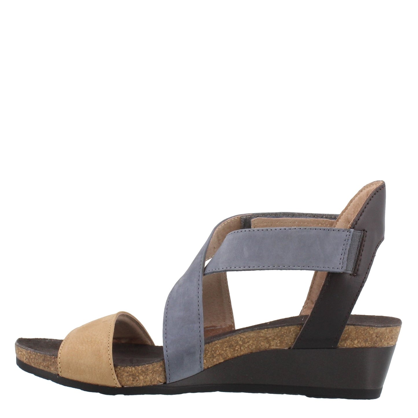 Peltz Shoes Women's Naot Vixen Wedge Heel Sandal Blue / Tan 5030-SFL