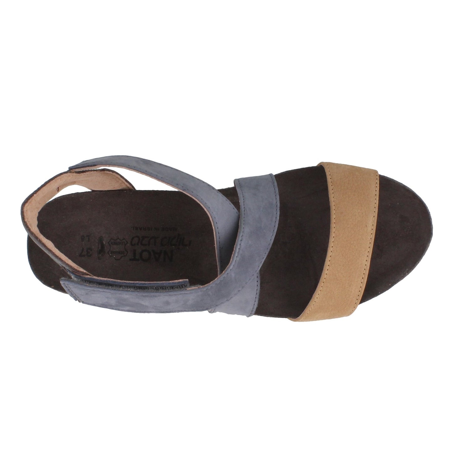 Peltz Shoes Women's Naot Vixen Wedge Heel Sandal Blue / Tan 5030-SFL