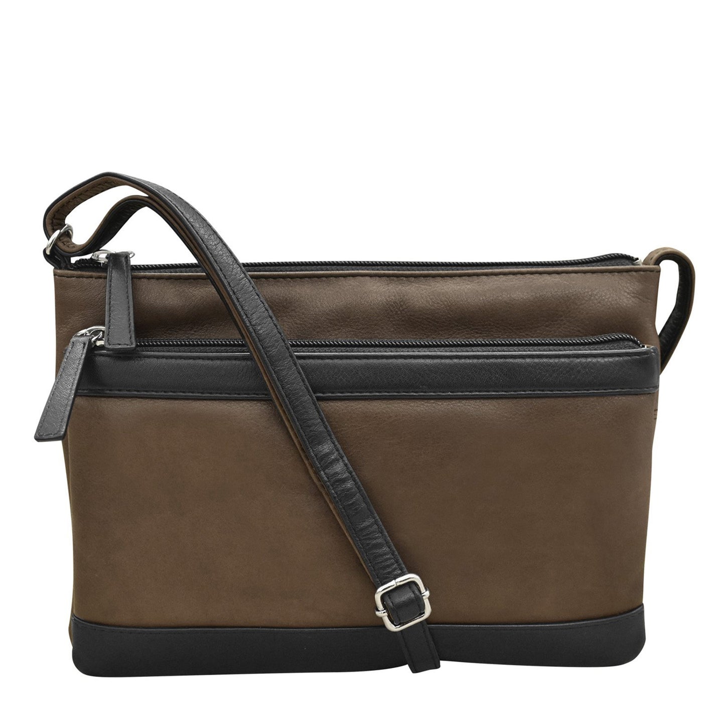 Peltz Shoes Women's ILI Double Zip Crossbody Toffee Black 6028-TOFFEE BLACK