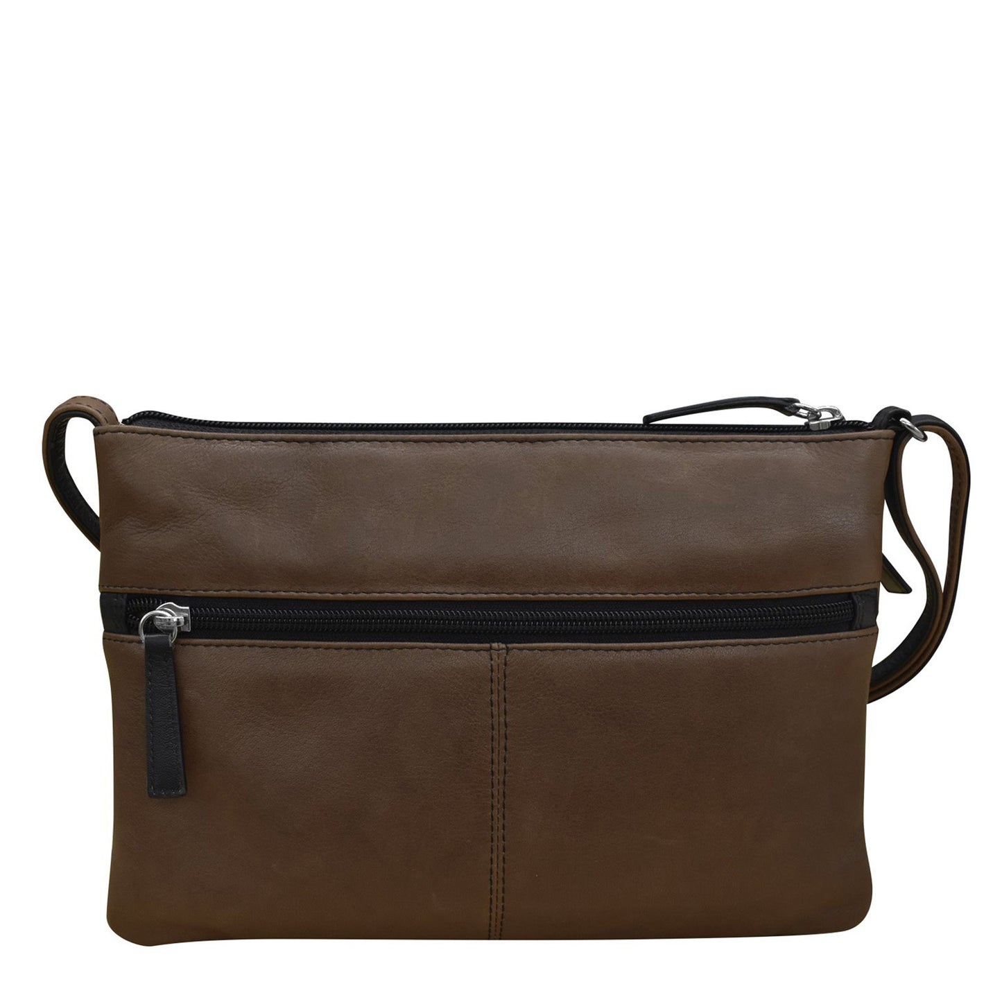 Peltz Shoes Women's ILI Double Zip Crossbody Toffee Black 6028-TOFFEE BLACK