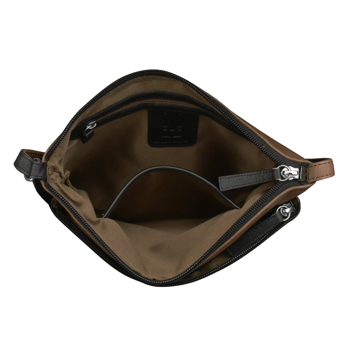 Peltz Shoes Women's ILI Double Zip Crossbody Toffee Black 6028-TOFFEE BLACK