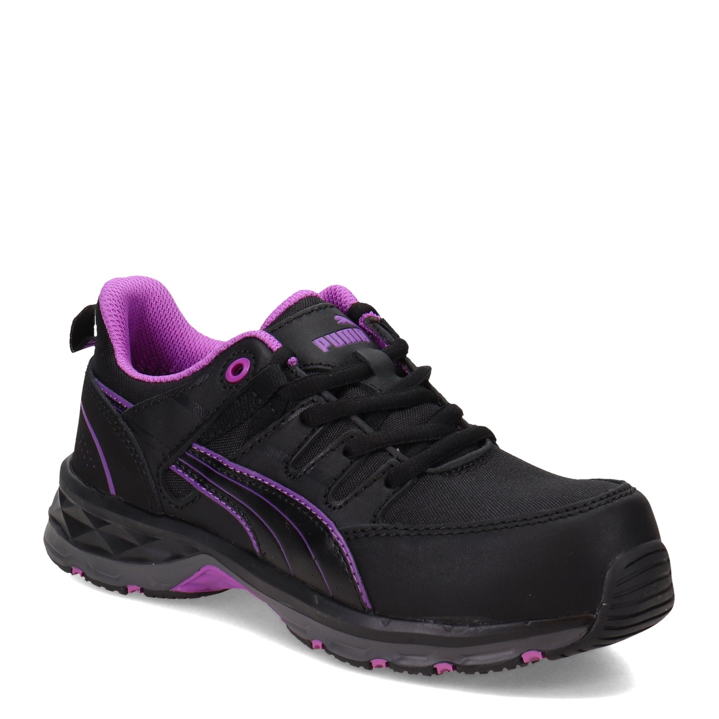 Peltz Shoes Women's Puma Safety Stepper 2.0 Low Work Shoe BLACK PURPLE 643955