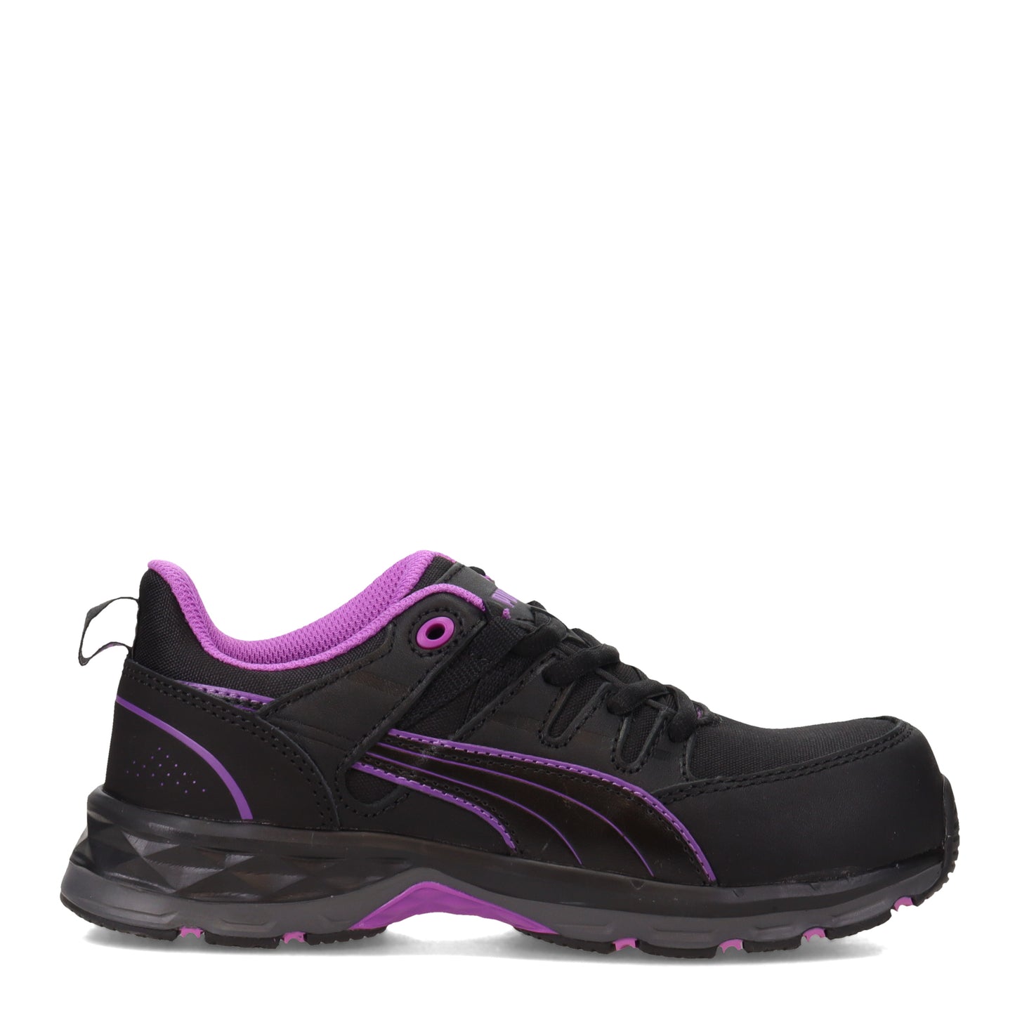 Peltz Shoes Women's Puma Safety Stepper 2.0 Low Work Shoe BLACK PURPLE 643955