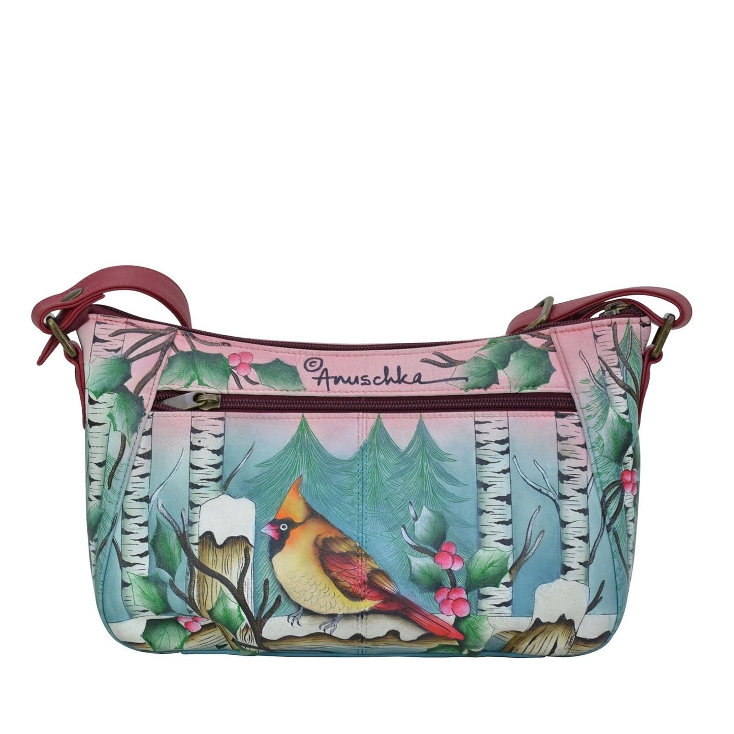 Peltz Shoes Women's Anuschka Everyday Shoulder Hobo Handbag CARDINAL 670-SNL