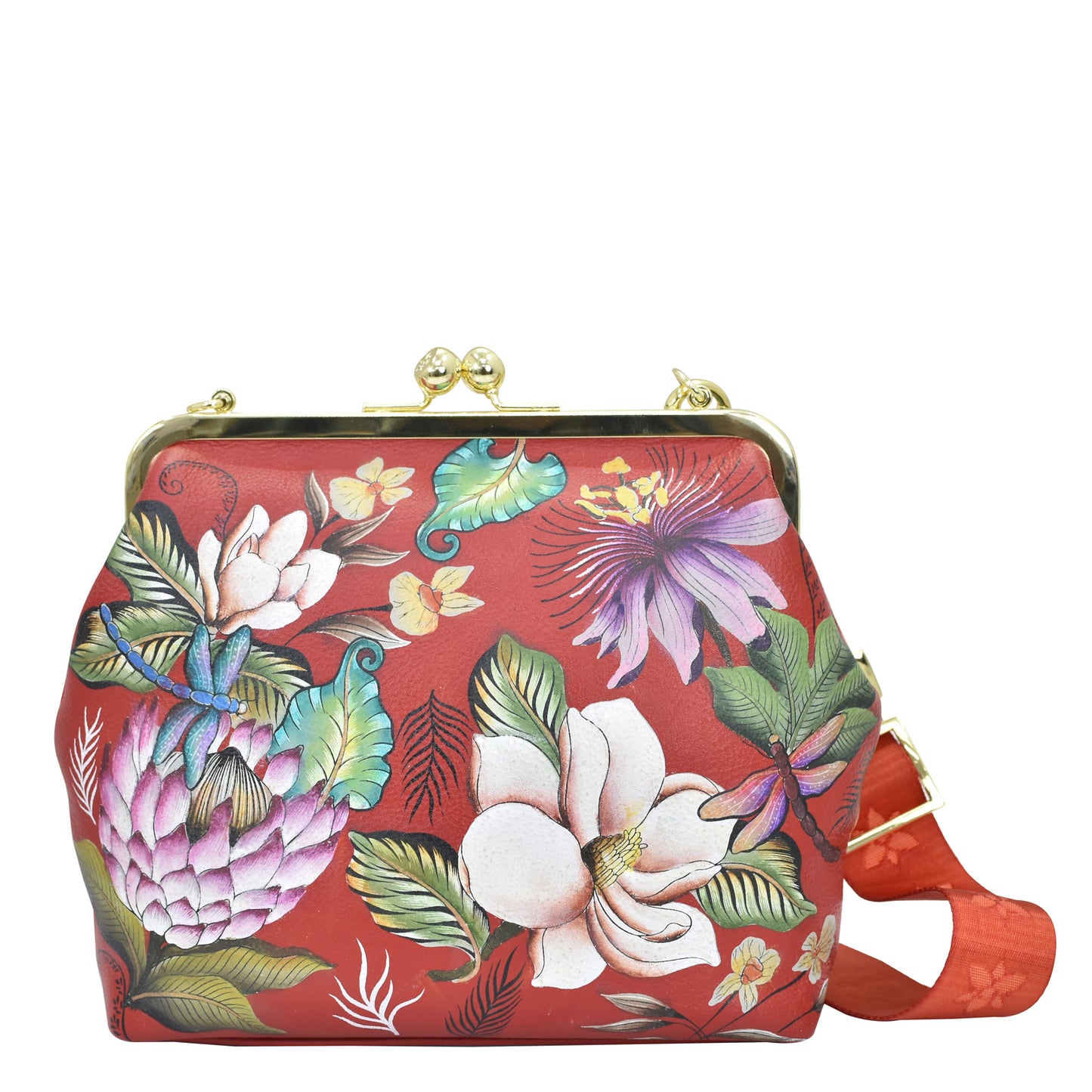 Peltz Shoes Women's Anuschka Medium Frame Satchel Handbag Crimson Garden 700-CRN