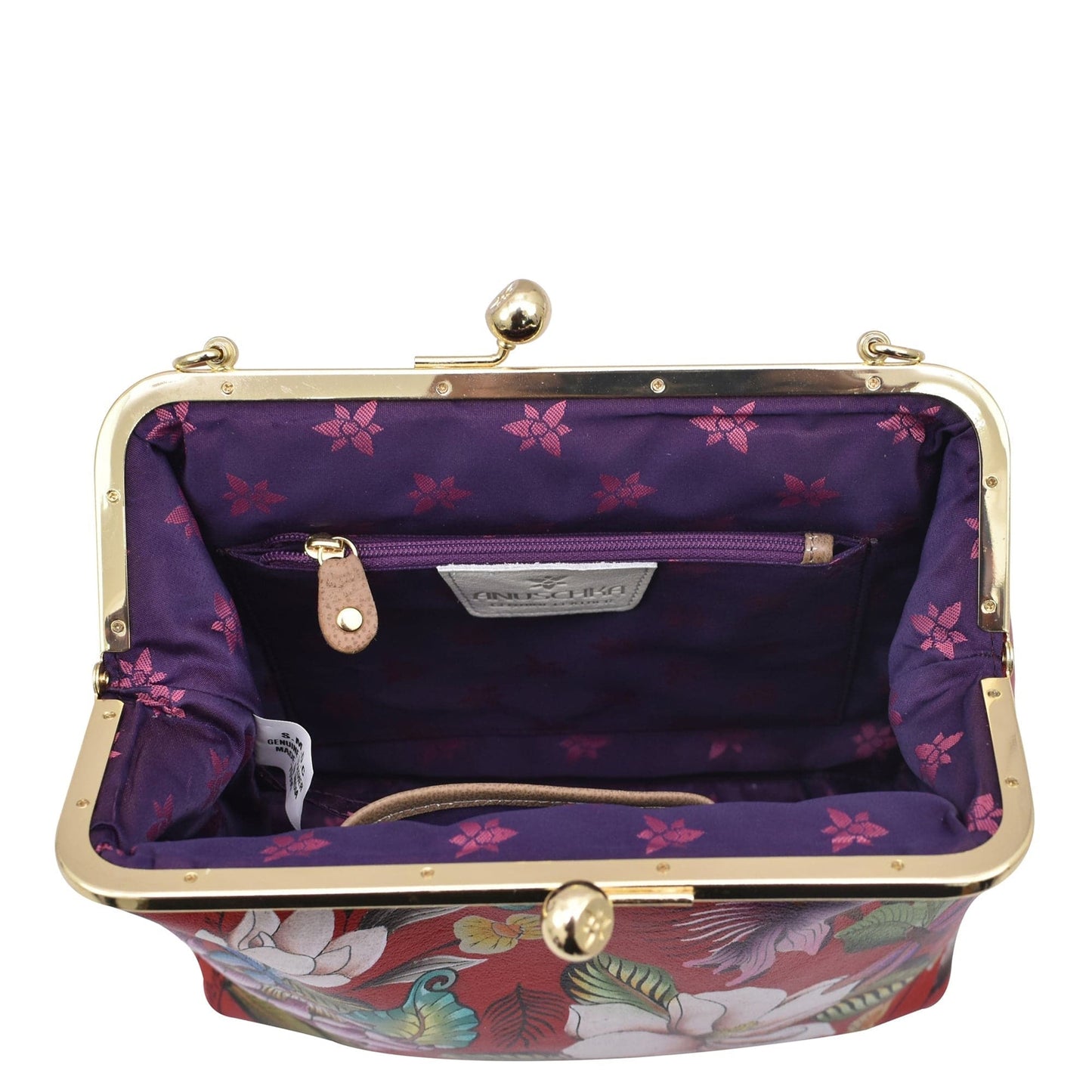 Peltz Shoes Women's Anuschka Medium Frame Satchel Handbag Crimson Garden 700-CRN
