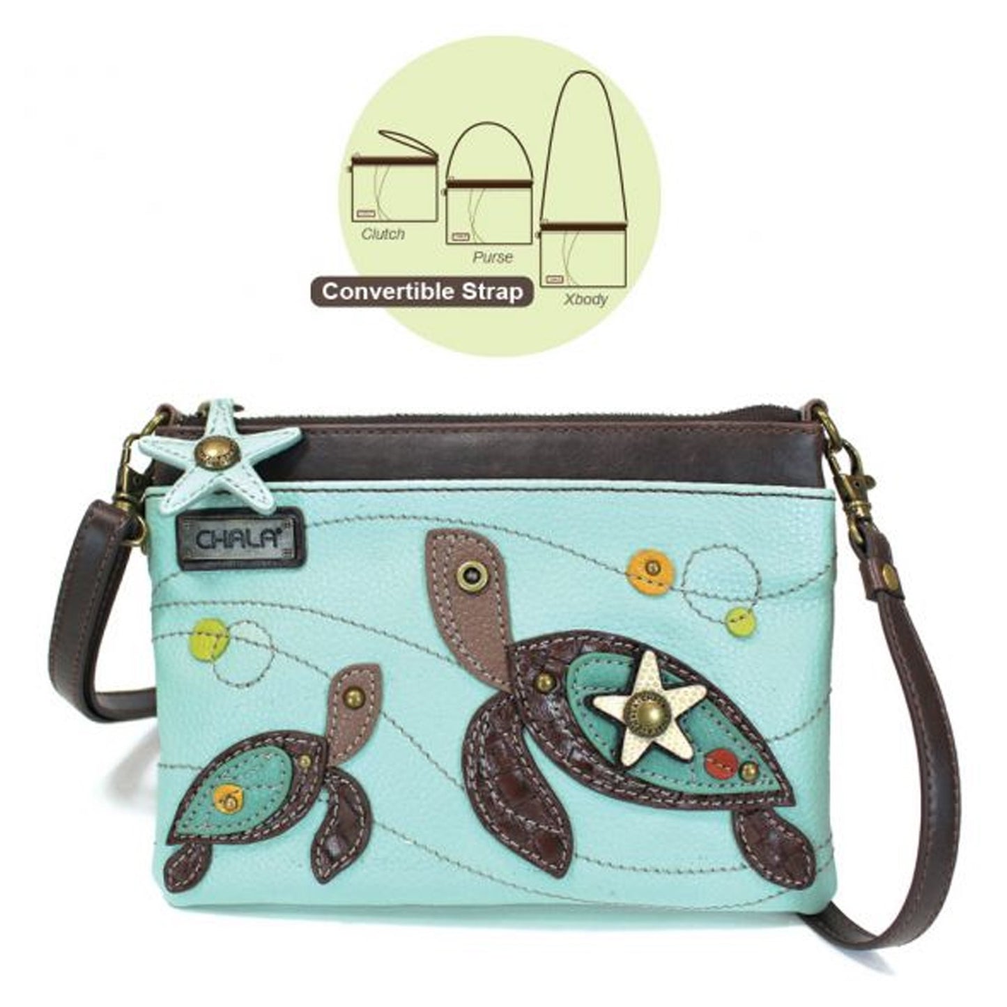 Peltz Shoes Chala Two Turtles Mini Crossbody Blue 826TU1