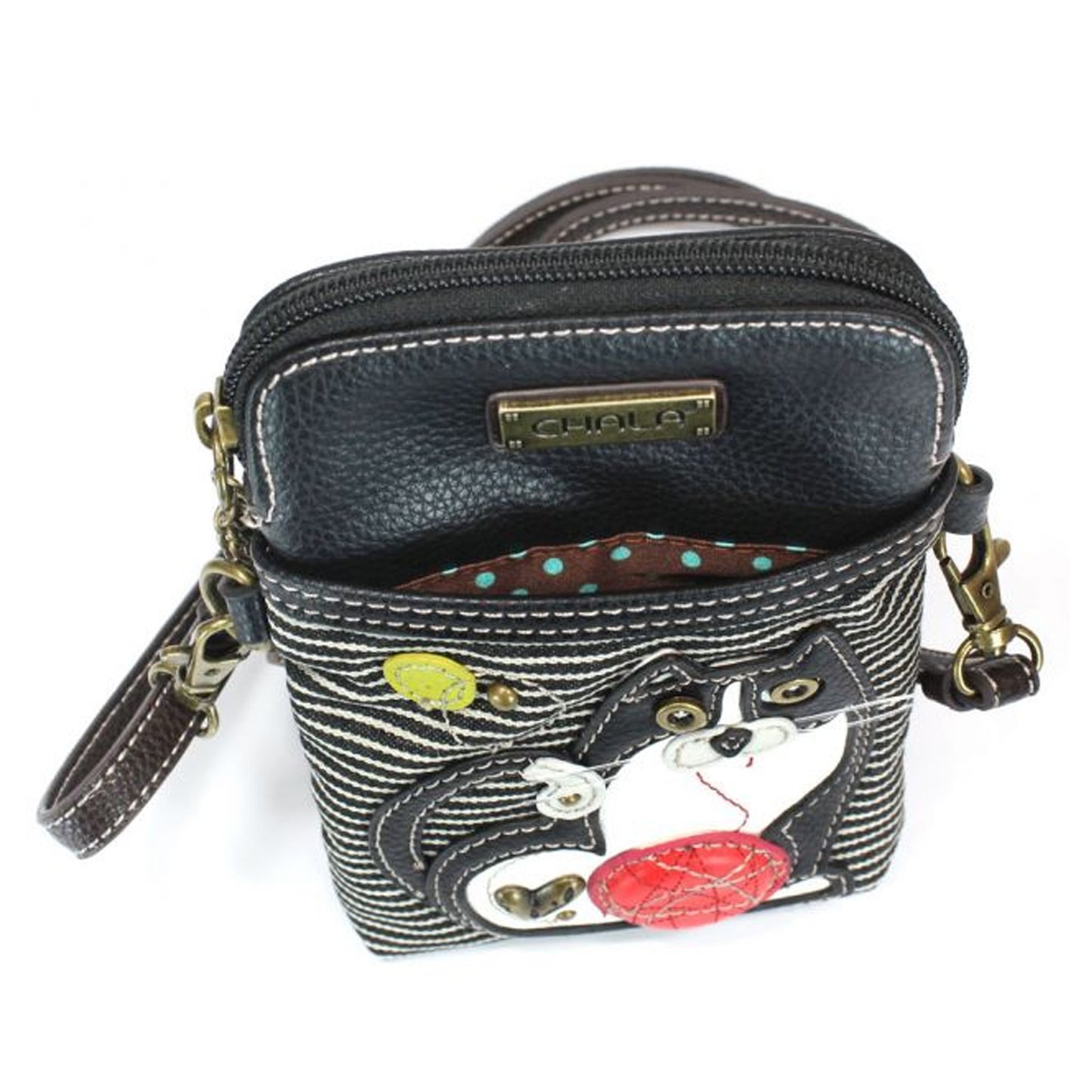 Peltz Shoes Women's Chala Fat Cat Cell Phone Crossbody Black Stripe 827FC6S