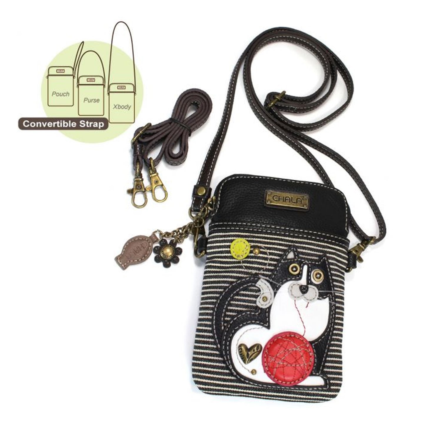 Peltz Shoes Women's Chala Fat Cat Cell Phone Crossbody Black Stripe 827FC6S