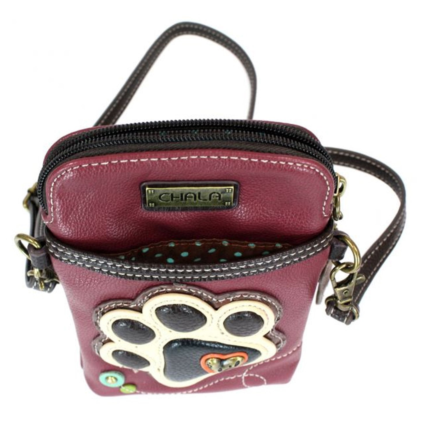 Peltz Shoes Chala Ivory Paw Print Cell Phone Crossbody Burgundy 827PW9M