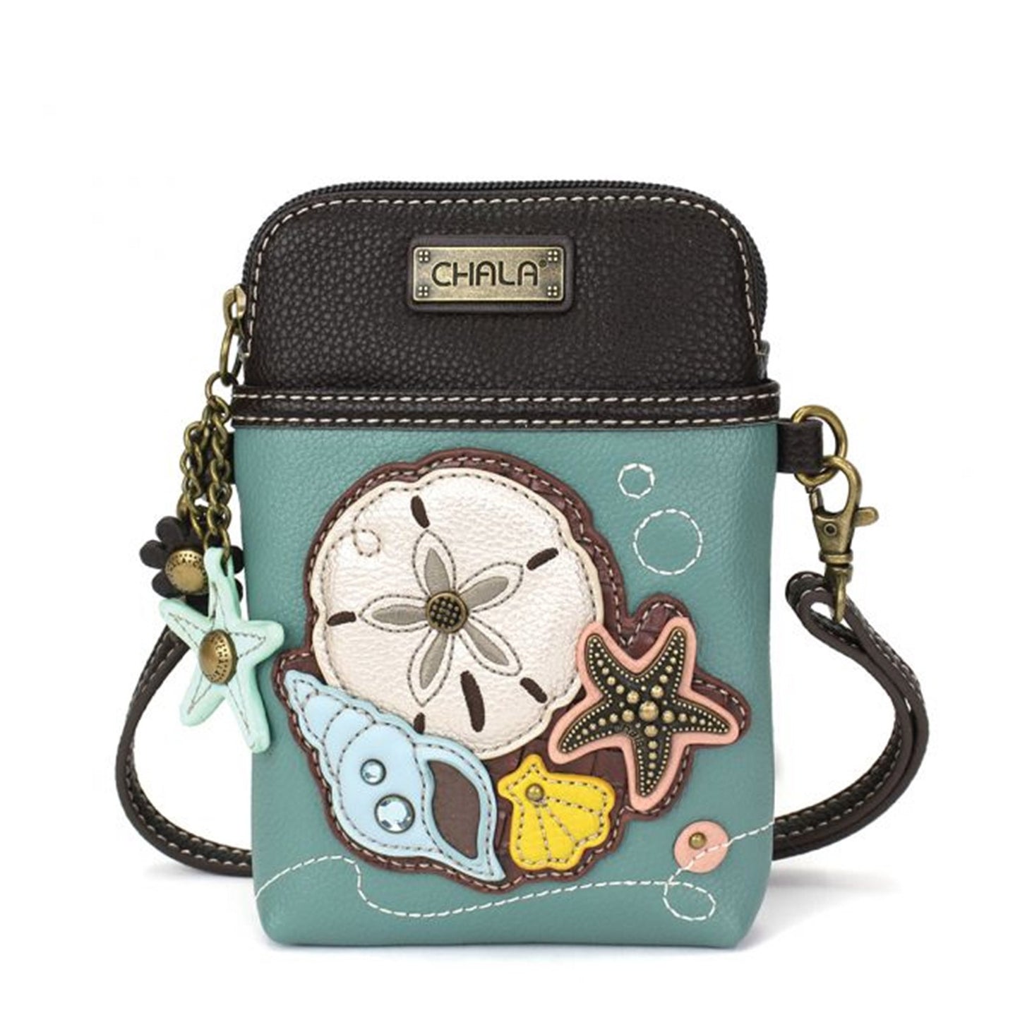 Peltz Shoes Chala Sand Dollar Cell Phone Crossbody Turquoise 827SDL4