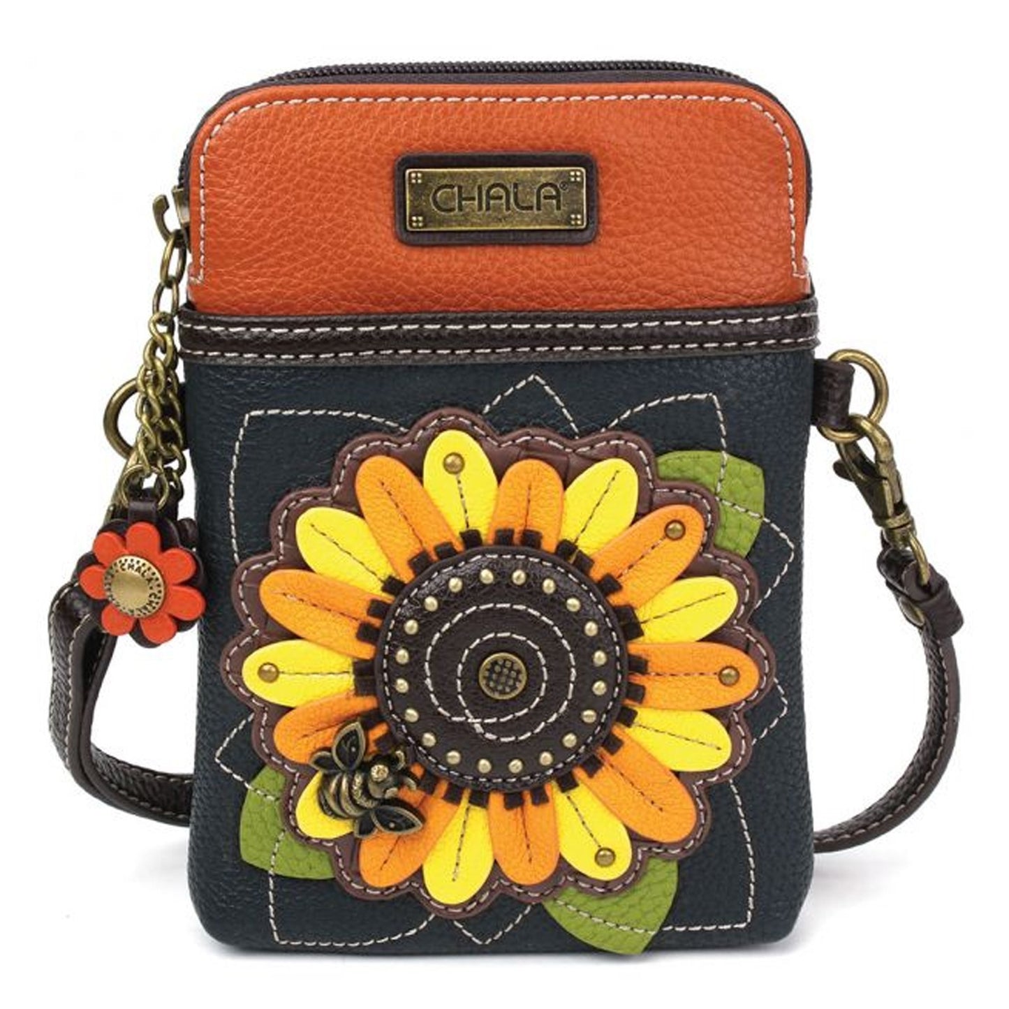 Peltz Shoes Women's Chala Sunflower Cell Phone Crossbody Navy 827SF1