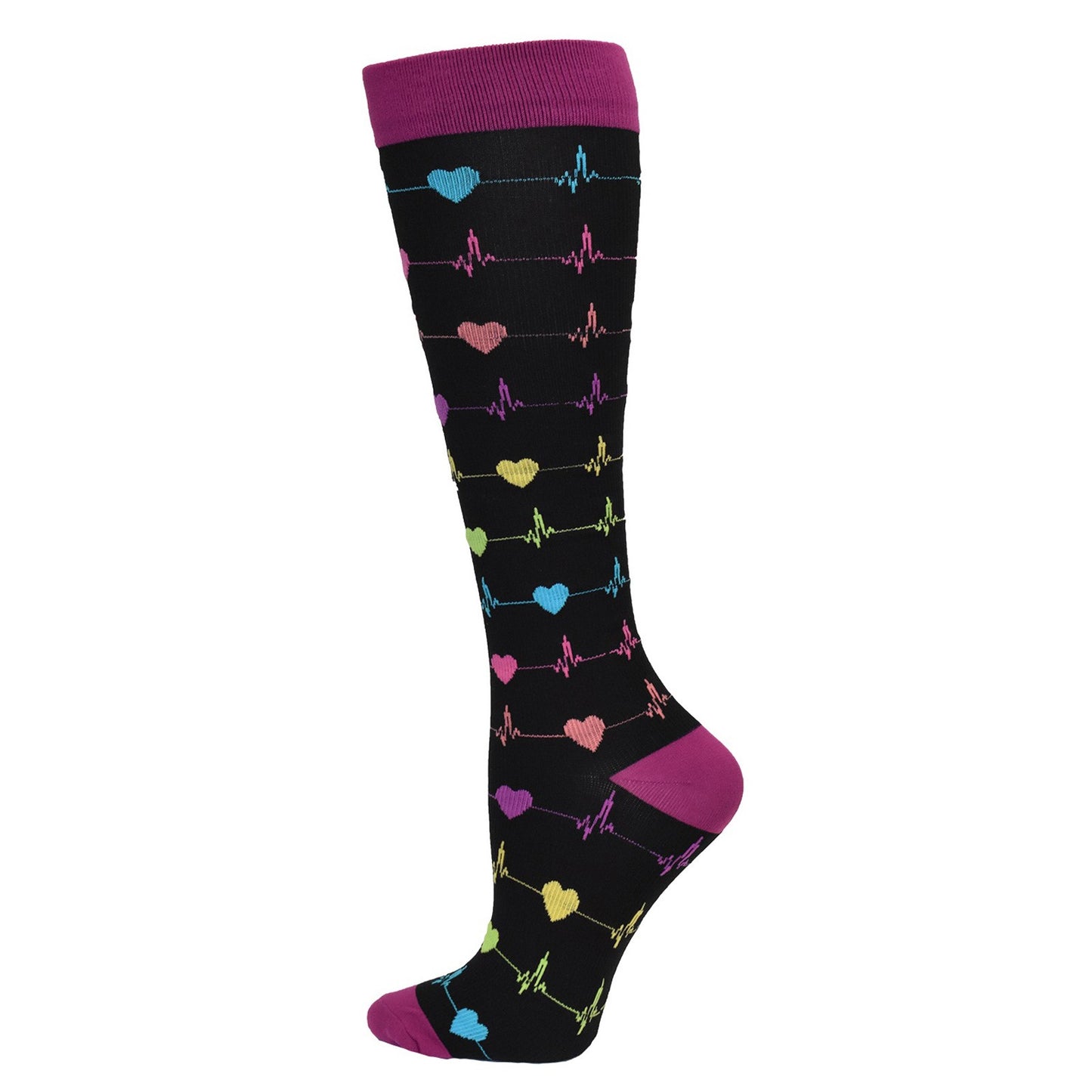 Peltz Shoes Women's Think Medical's Premium Heart EKG Compression Sock Black Multi 94747