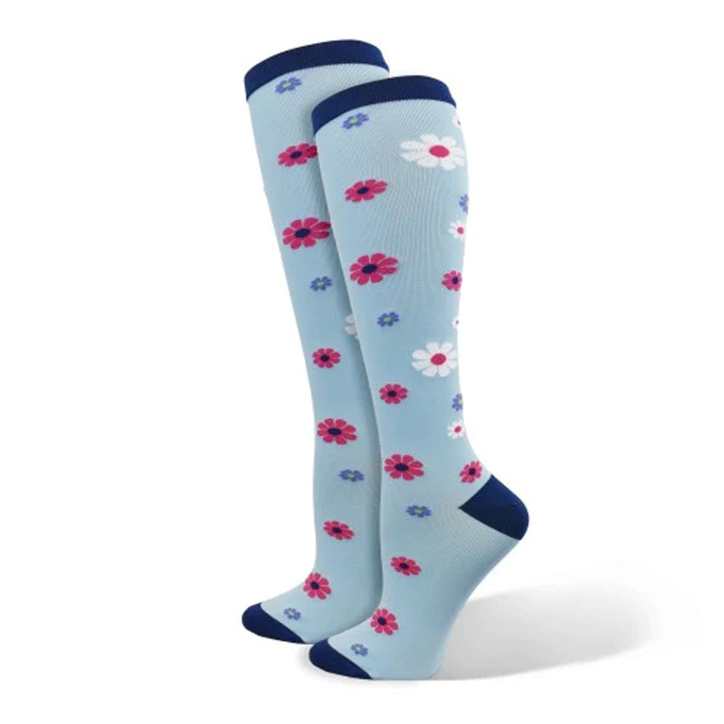 Peltz Shoes Women's Think Medical Fashion Compression Socks Blue Floral 94890