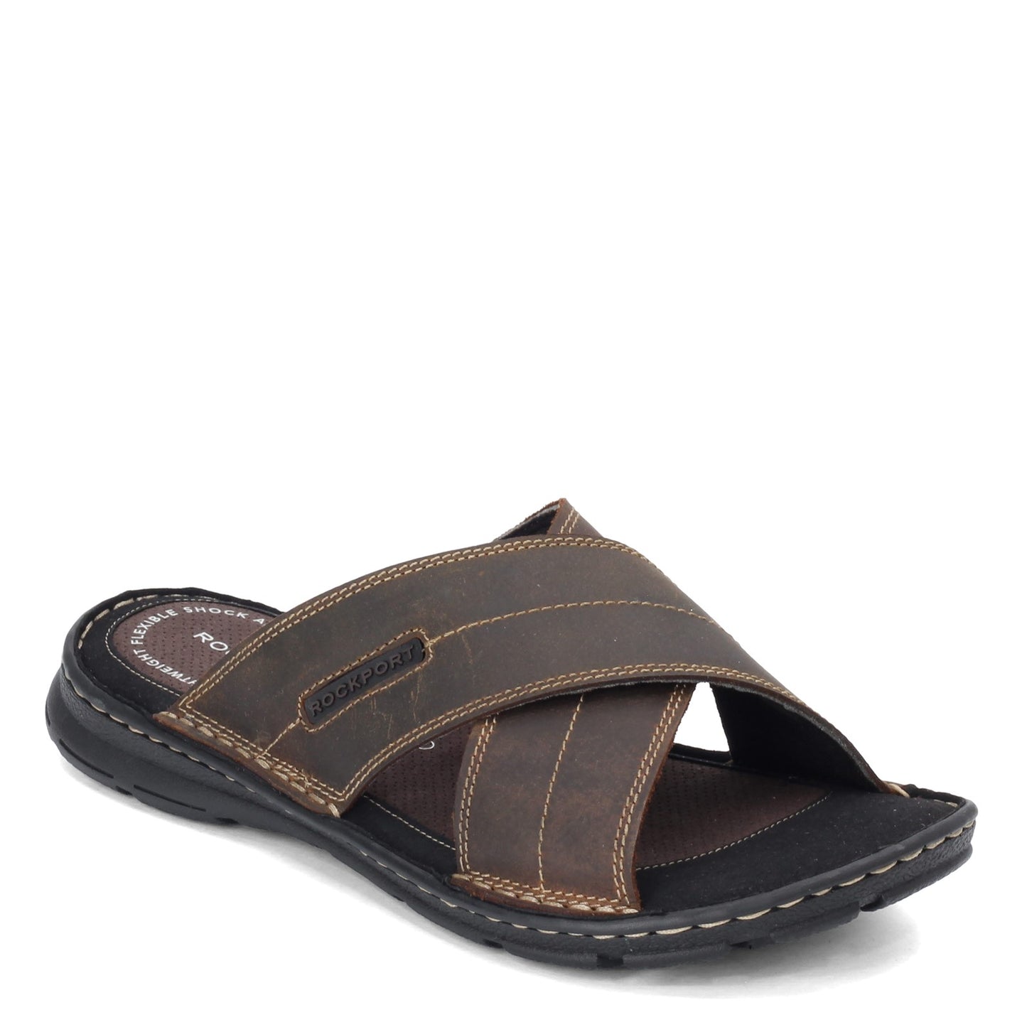 Peltz Shoes Men's Rockport Darwyn Cross Band Slide Sandal BROWN BX2032