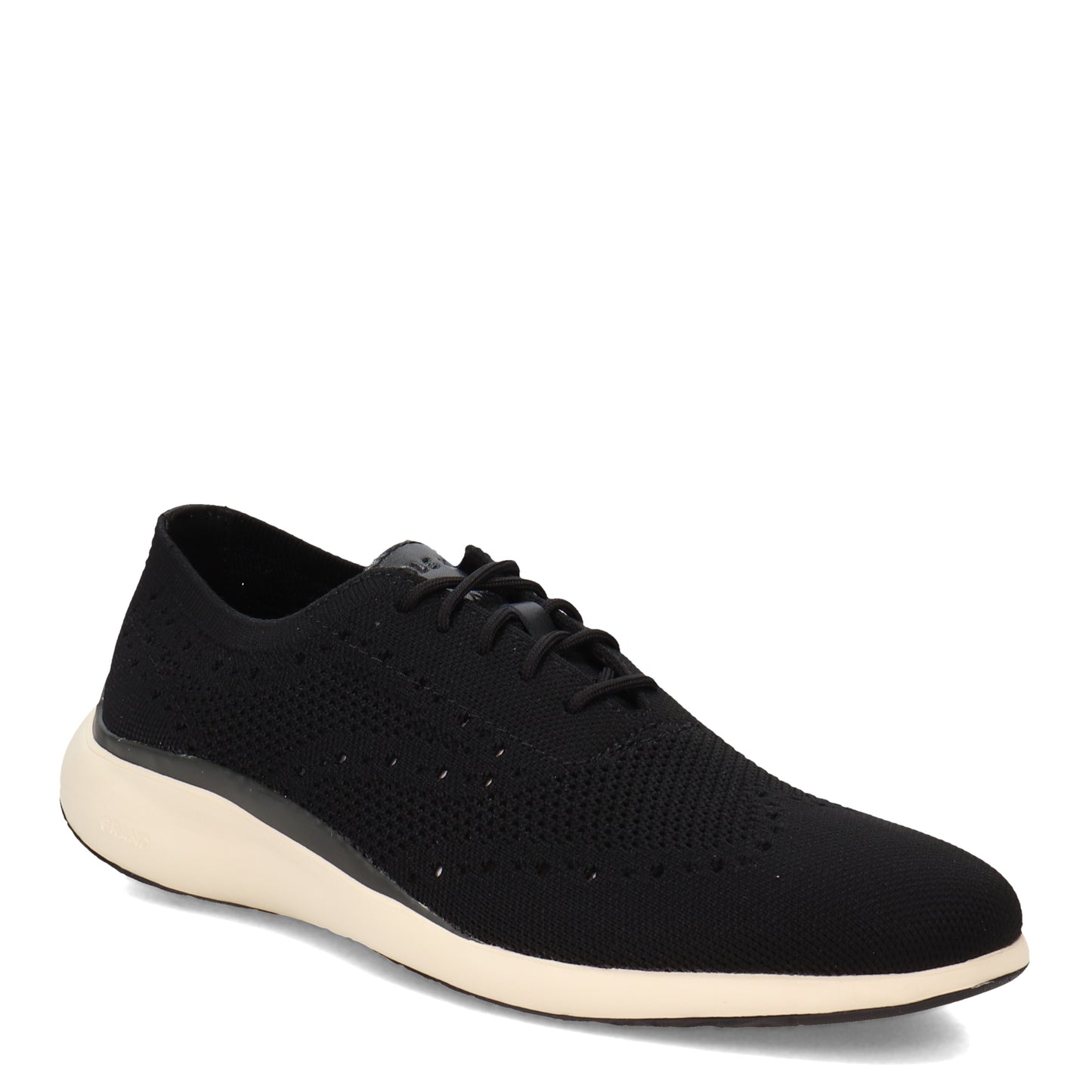 Peltz Shoes Men's Cole Haan Grand Troy Knit Wingtip Oxford BLACK / IVORY C35726