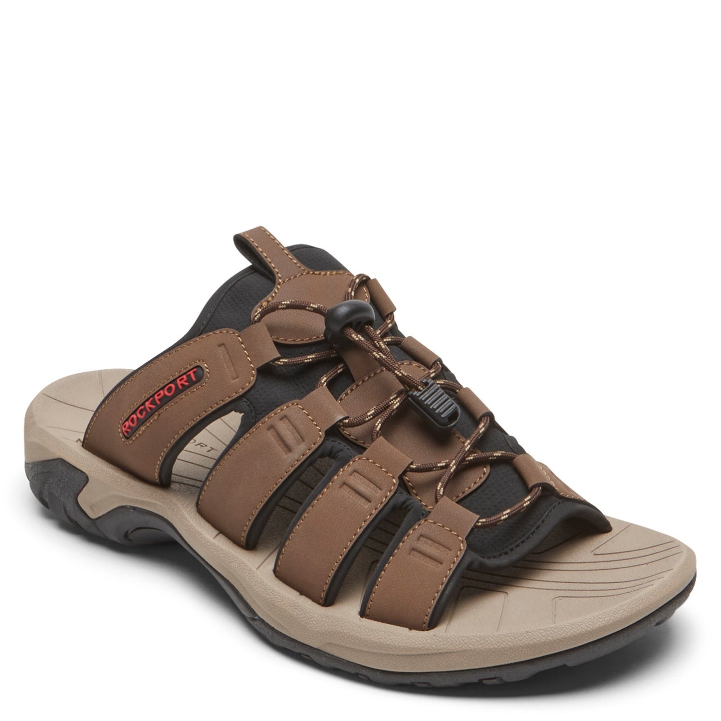 Peltz Shoes Men's Rockport Byron Bungee Slide Sandal TAN CI8908