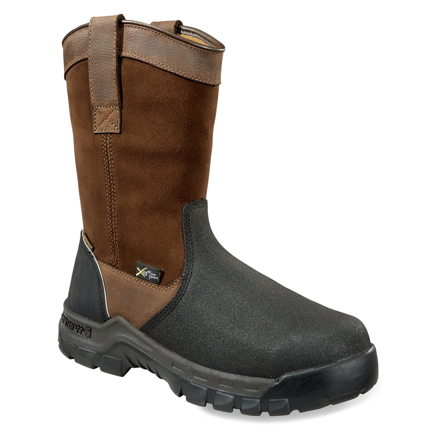 Peltz Shoes Men's Carhartt Rugged Flex WP MG 11in Composite Toe Wellington Boot BROWN BLACK CMF1721